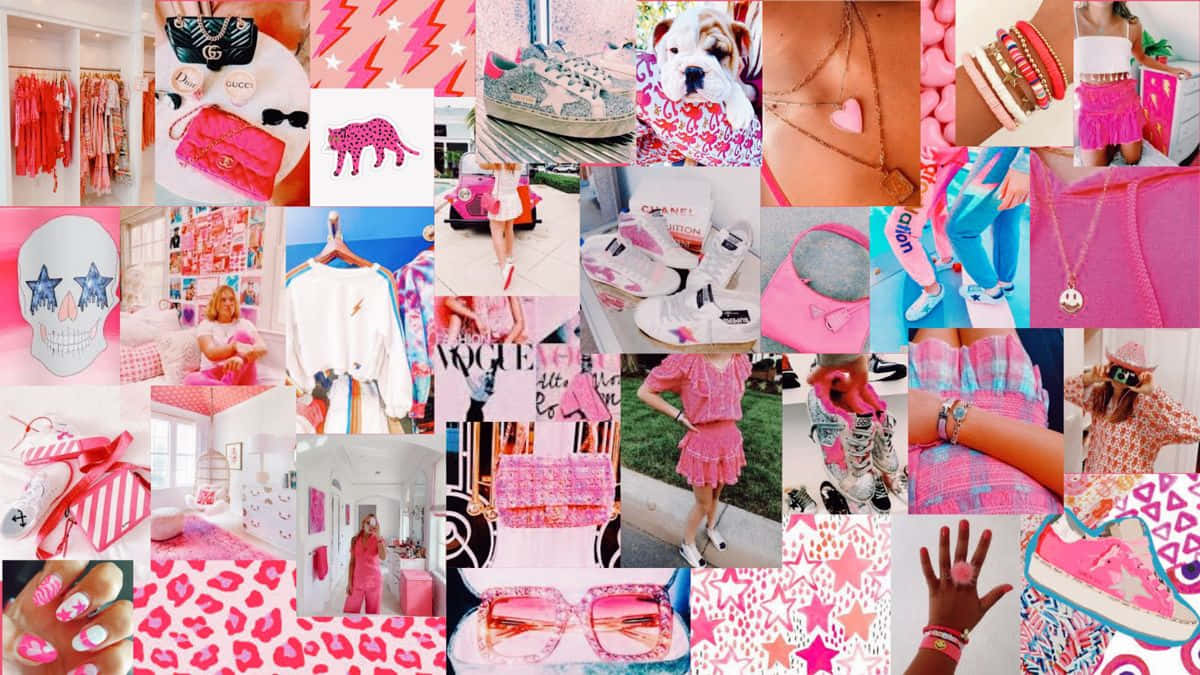 Pienk Preppy Werkskerm Muurpapier