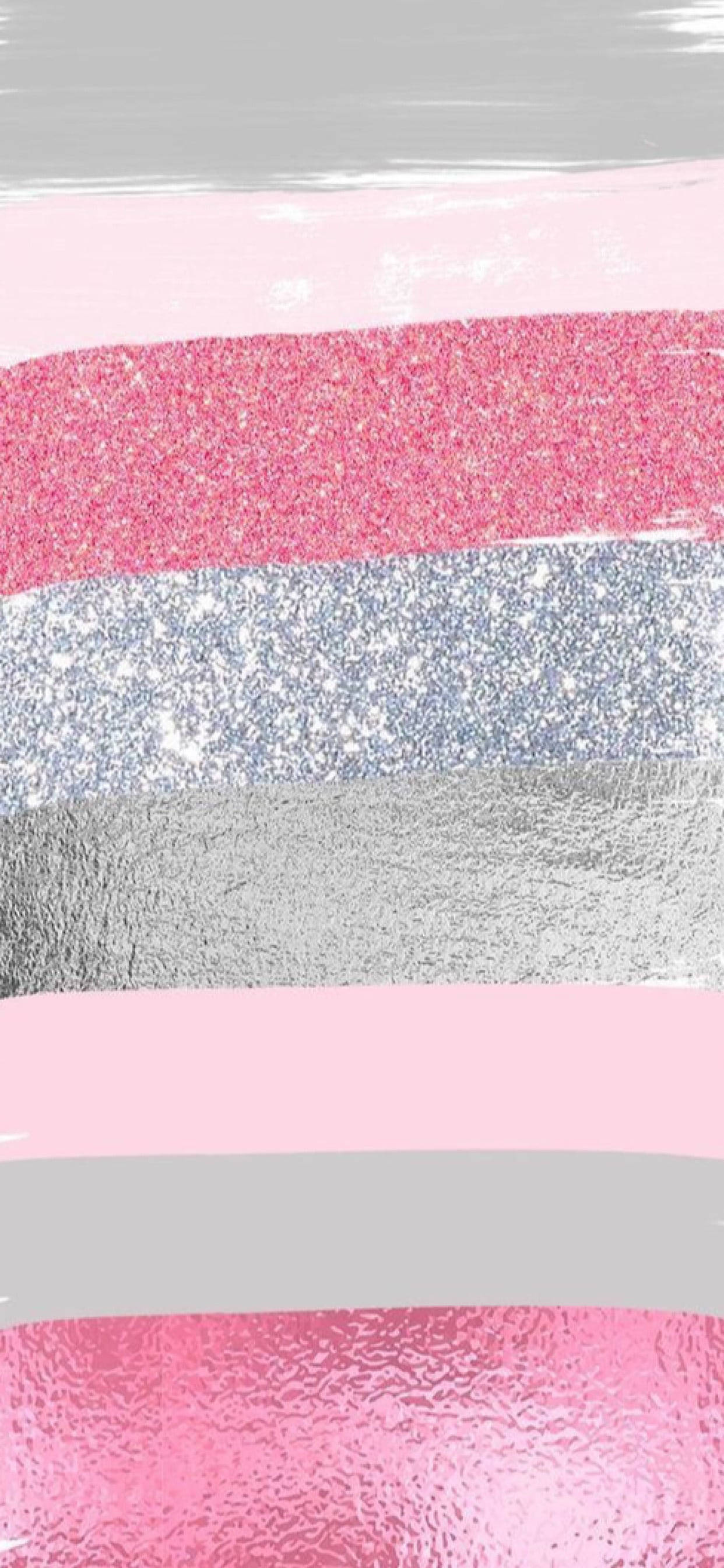 Pienk Silwer Glitterstrepe Muurpapier