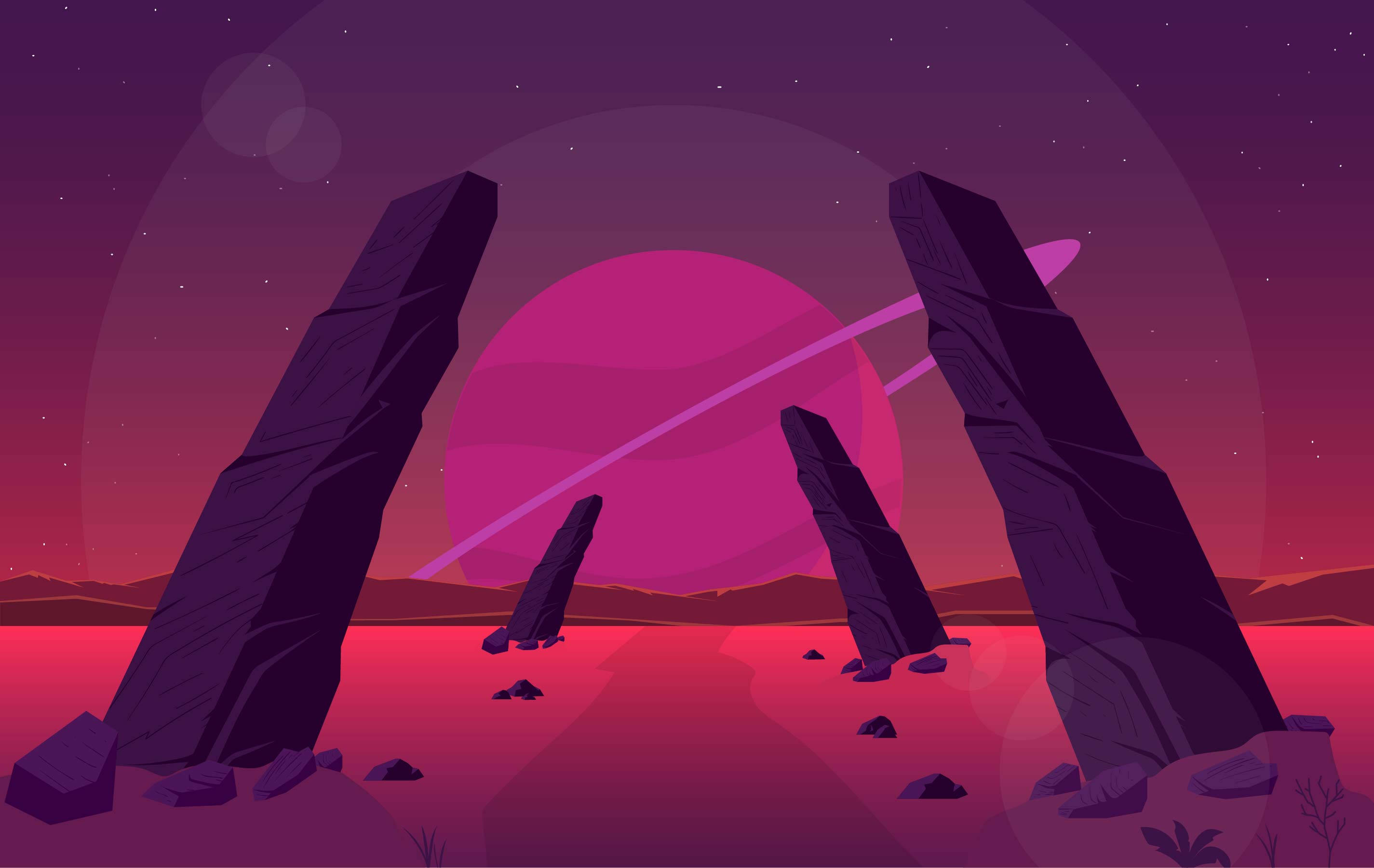 Pienk Stonehenge Vektorkuns Muurpapier
