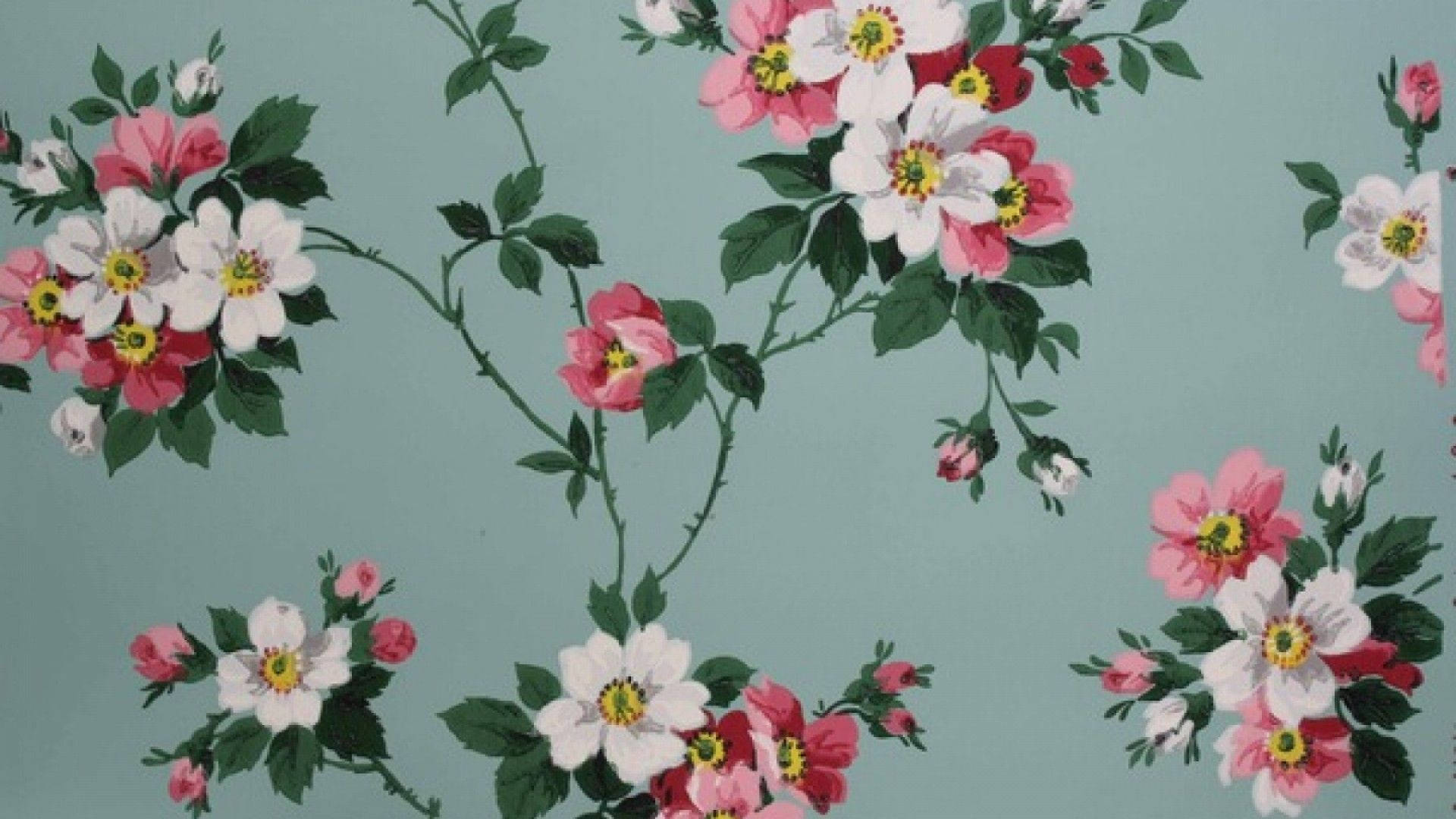 Pienk Vintage Blom Estetiese Patroon Muurpapier