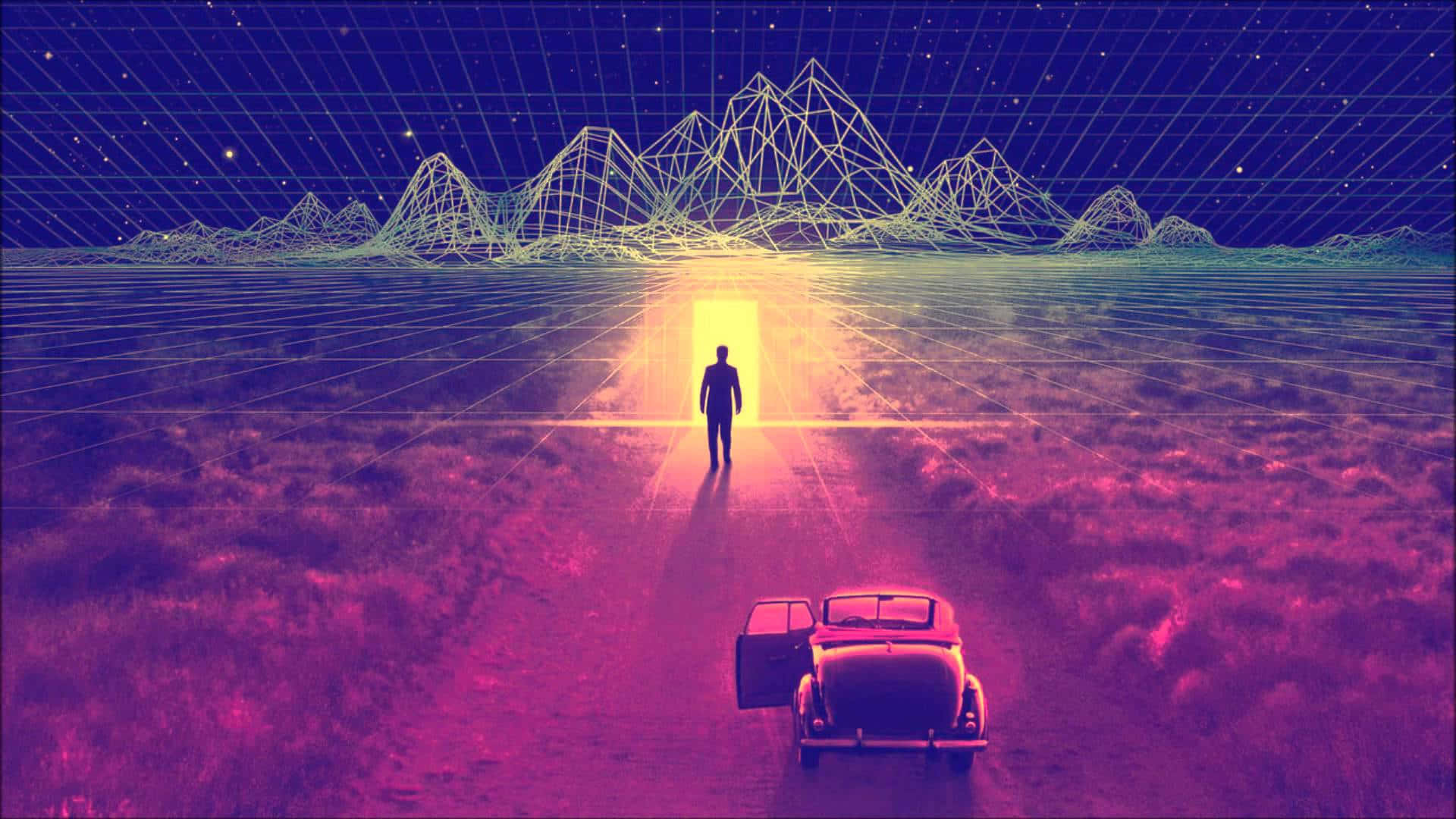 Pienkagtige 80's Estetiese The Thirteenth Floor Digitale Kuns Muurpapier