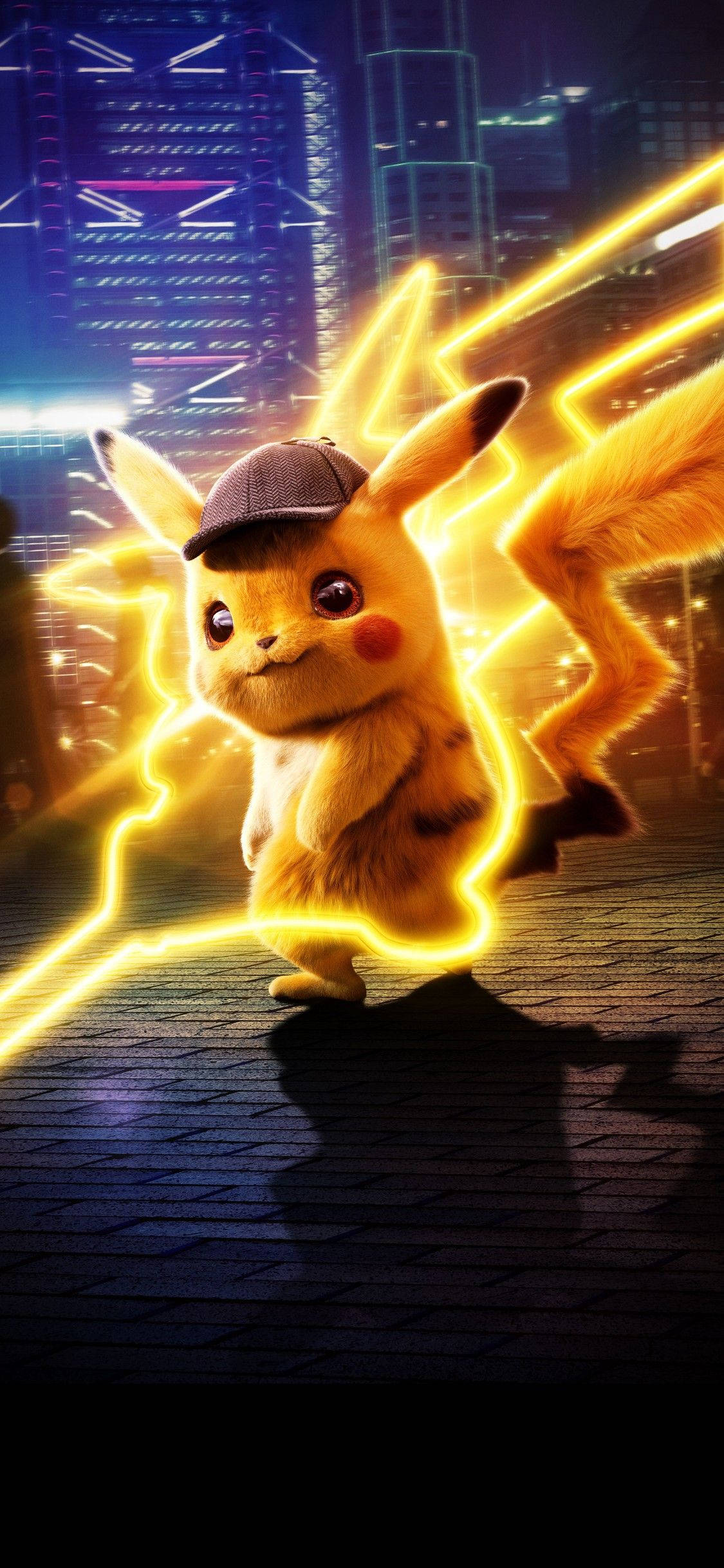 Pikachu 3D Detective Pikachu Met Weerlig Muurpapier
