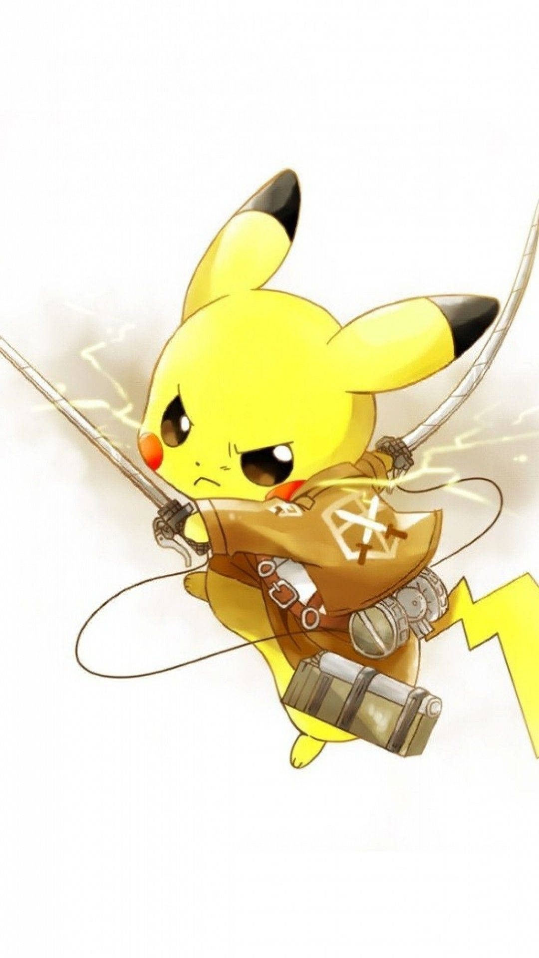 Behangpapier van Pikachu wat Attack On Titan-toerusting en Opleidingskorpsbaadjie dra.