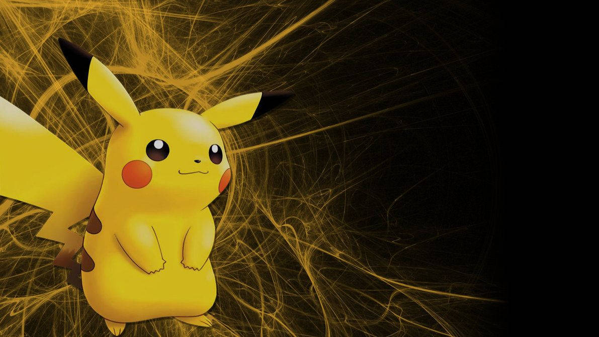 Pikachu-behangpapier met gouddraadontwerpe op swart agtergrond.
