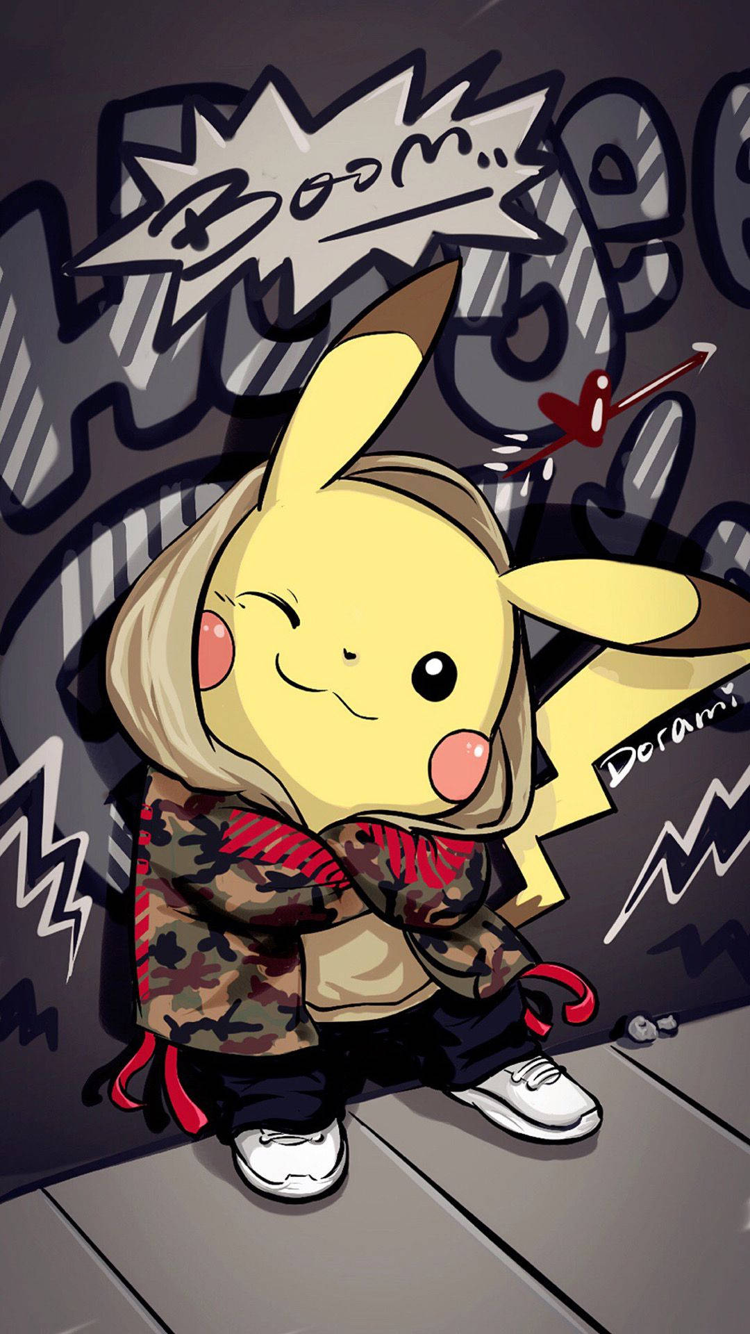 Pikachu met Graffitikuns Muurpapier