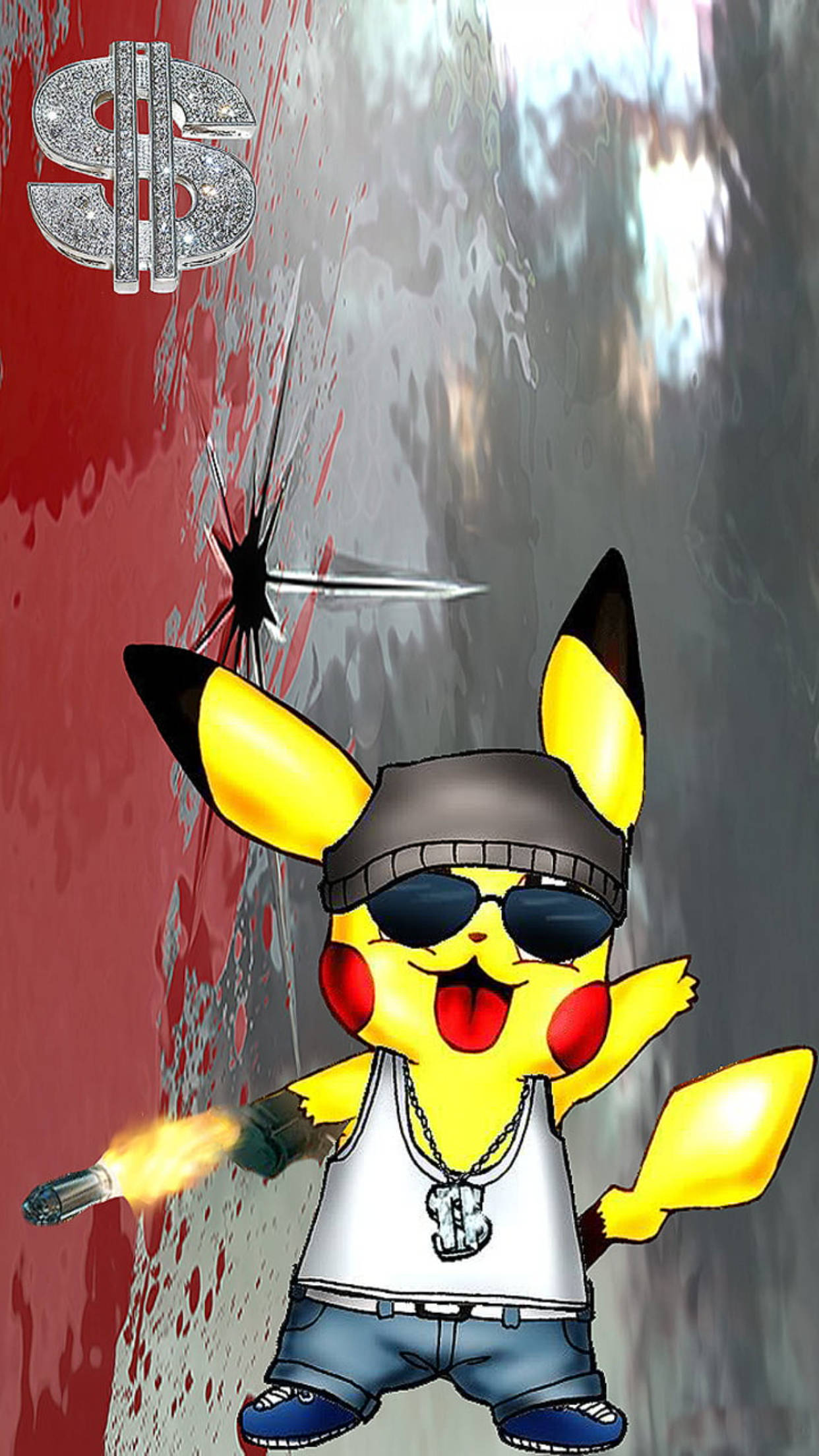 Pikachu Omhels die Boewe-stemming in Spotprentkuns Muurpapier