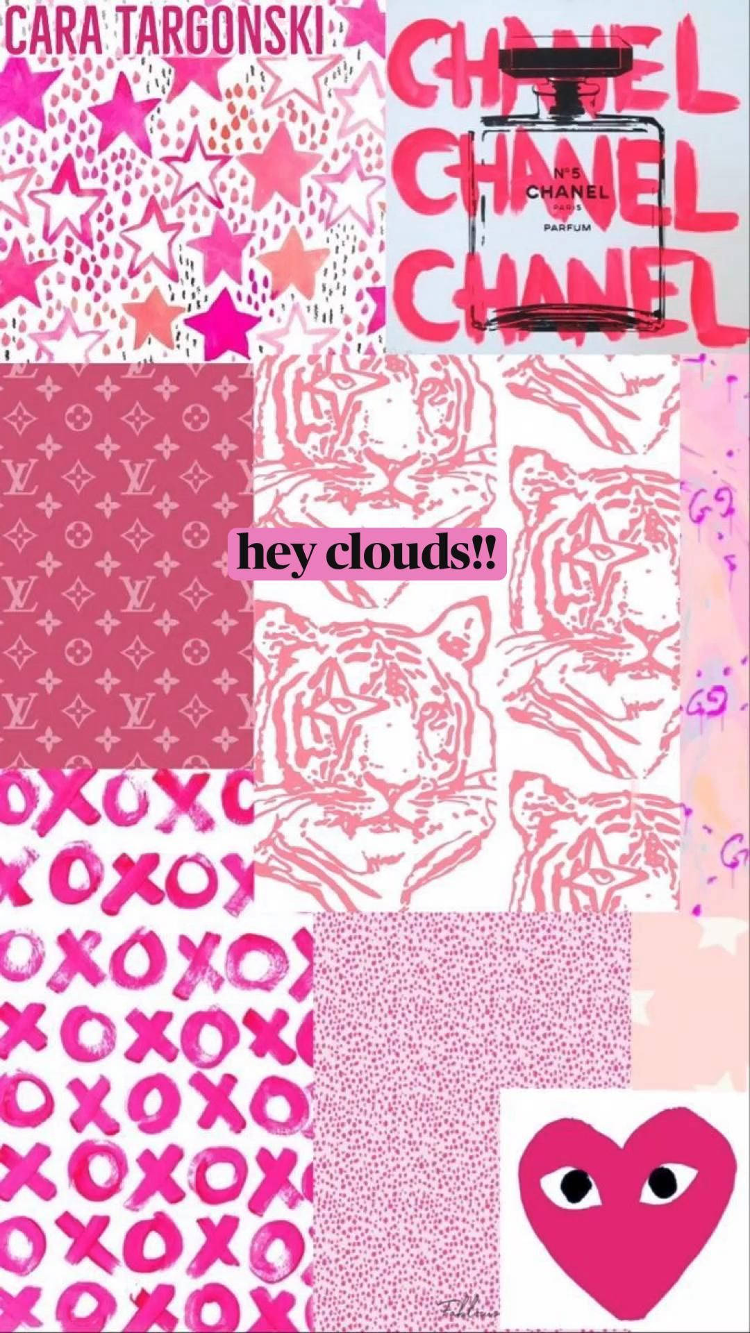 Pink Tematiese Luukse Handelsmerk Preppy PFP Collage Muurpapier