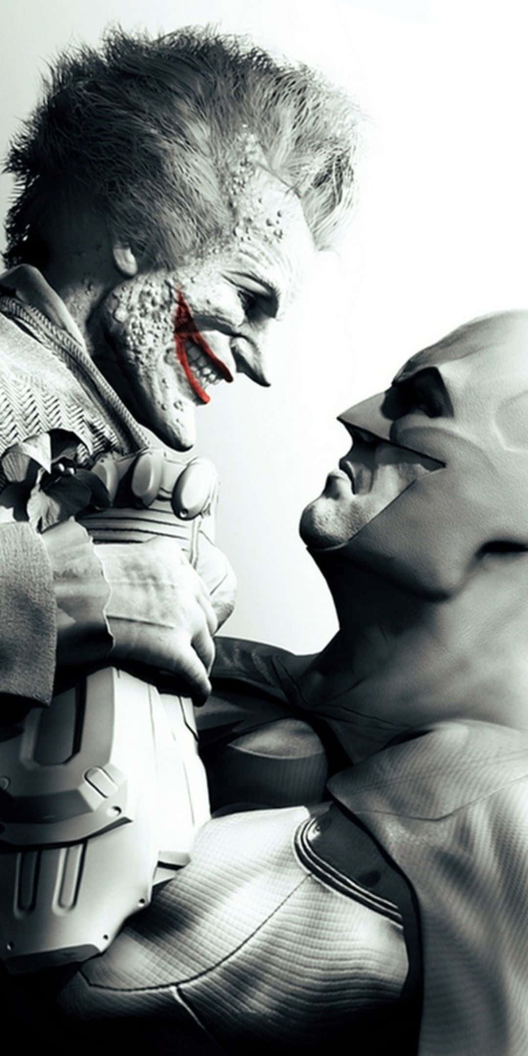 Pixel 3 Joker en Batman Arkham City Videospeletjie Swart en Wit Agtergrond Muurpapier