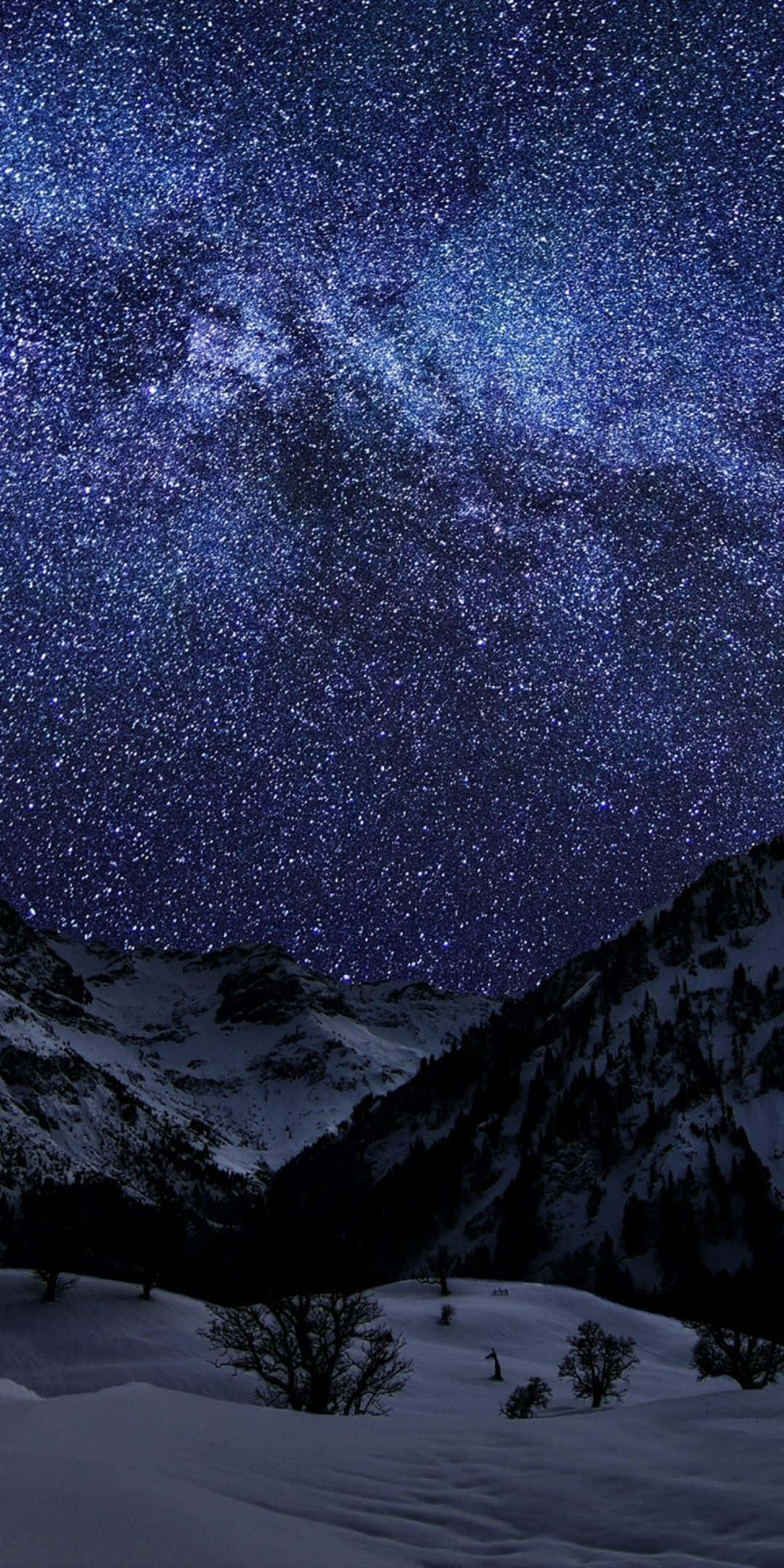 Pixel 3 Winter Agtergrond Berge En Sterrehemel Muurpapier