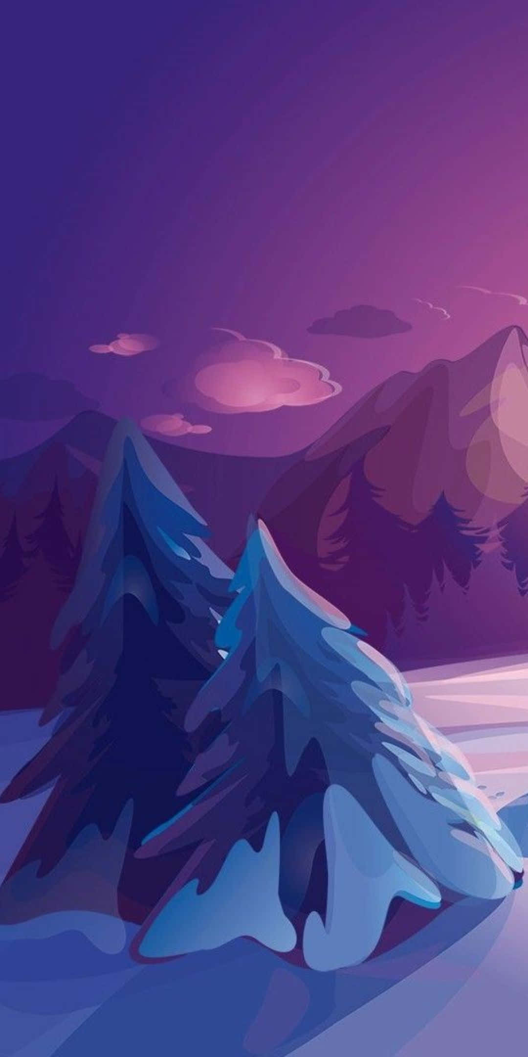 Pixel 3 Winter-agtergrond Tekening Sneeubedekte Bome Muurpapier