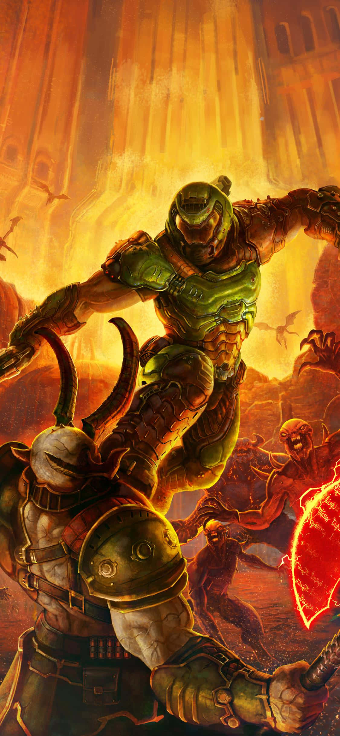 Pixel 3xl Doom Guy Intense Geveg-agtergrond Muurpapier