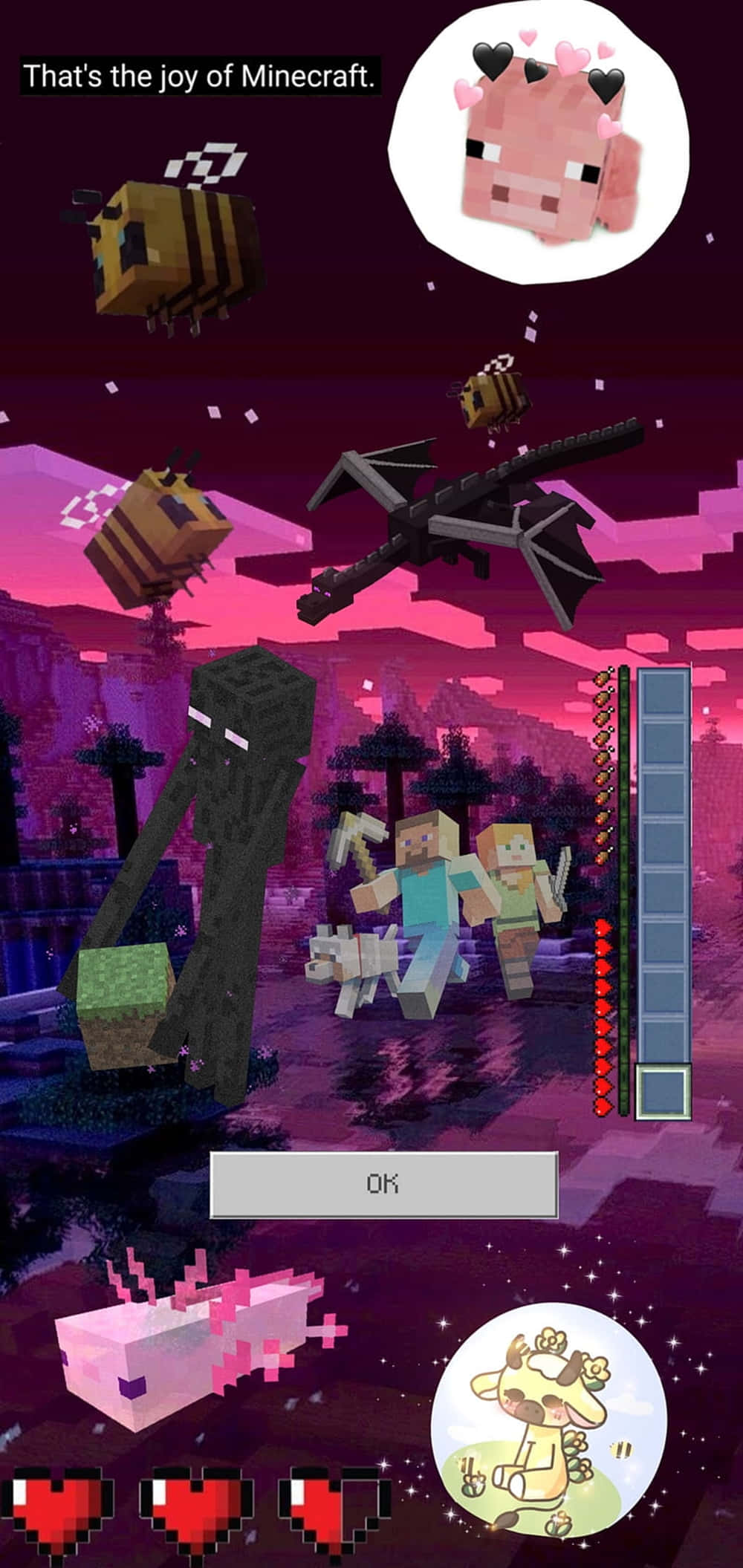 Pixel 3xl Minecraft Agtergrond Pienk Swart Muurpapier
