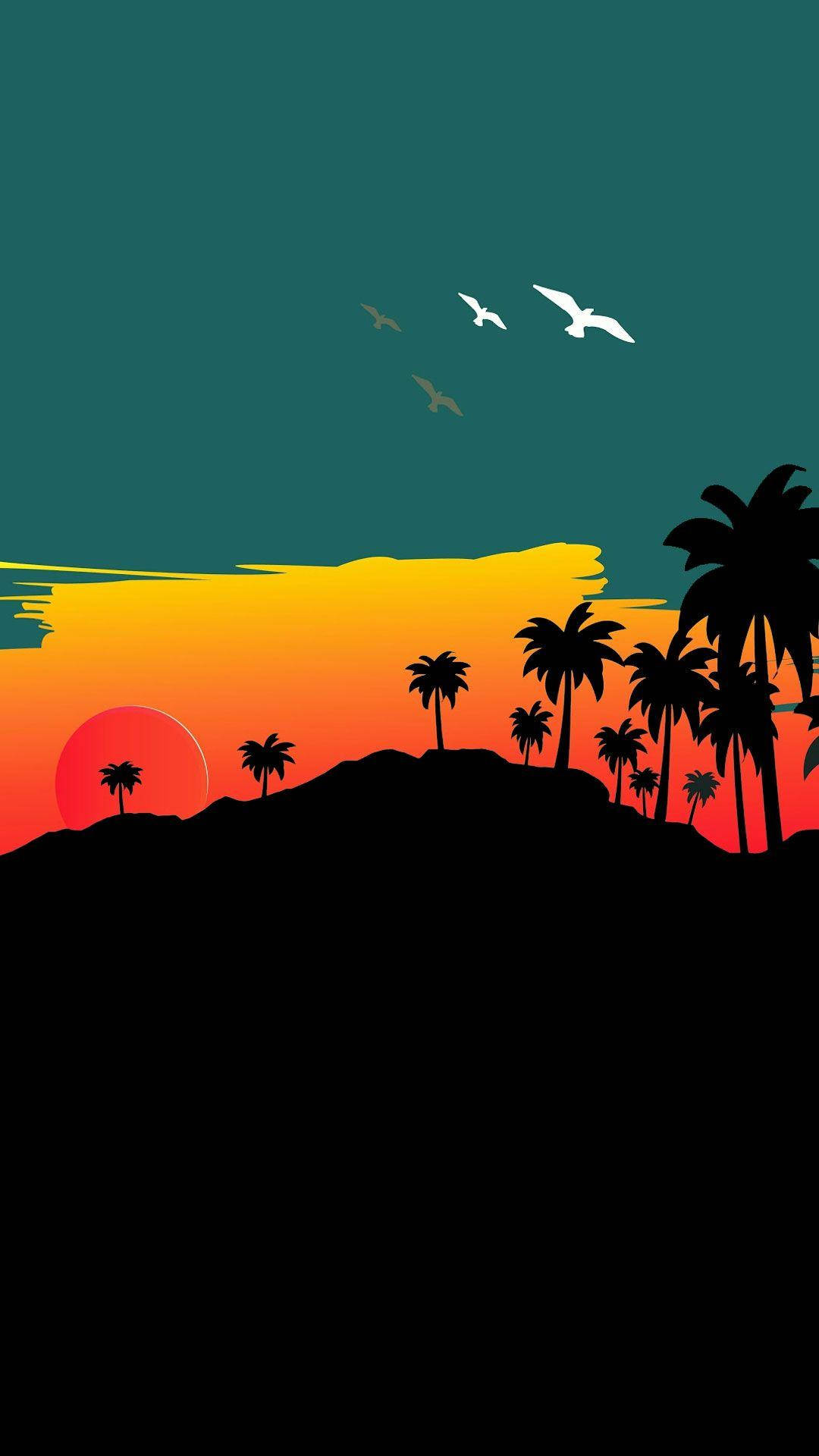 Pixel 4 Geanimeerde Tropiese Eiland Muurpapier