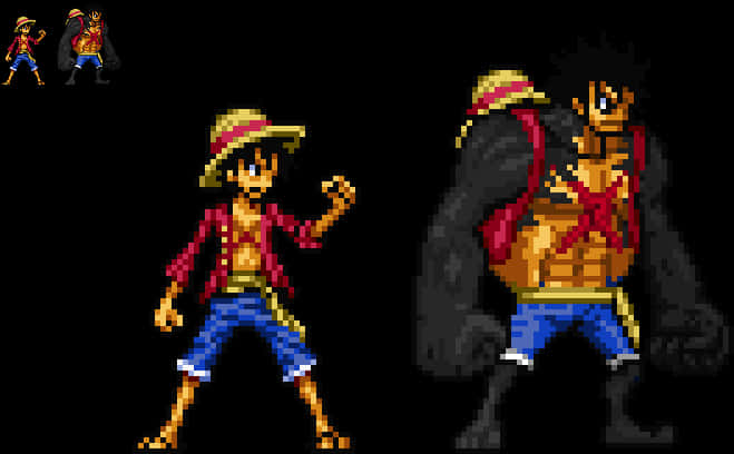 Pixel Art Luffy en Vierde Ratel Transformasie Muurpapier