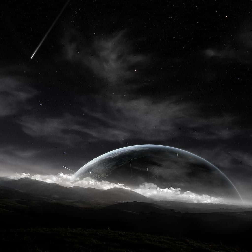 Planeet in die Ruimte Donker iPad Muurpapier