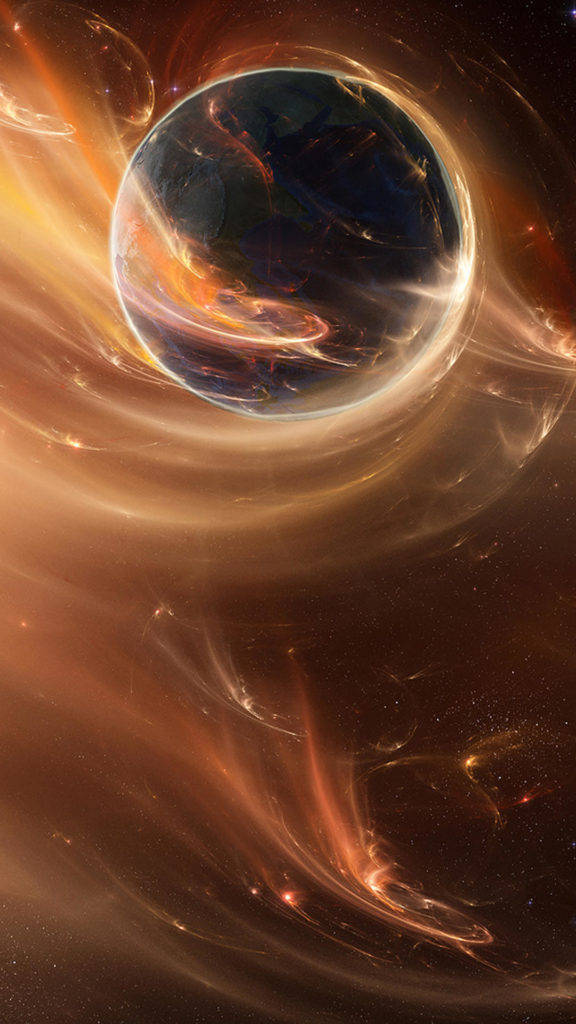 Planeet met Goudlig Ruimte- iPhone Muurpapier