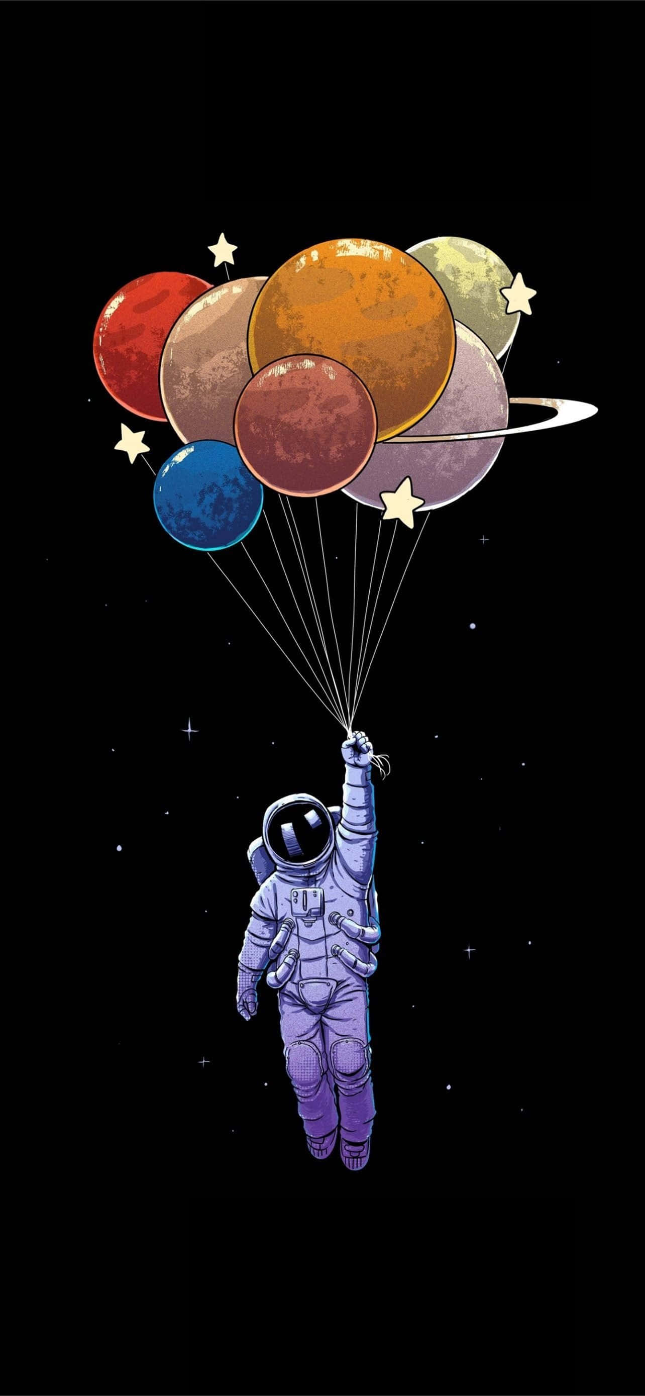 Planeetballonne met Ruimtevaarder iPhone Muurpapier