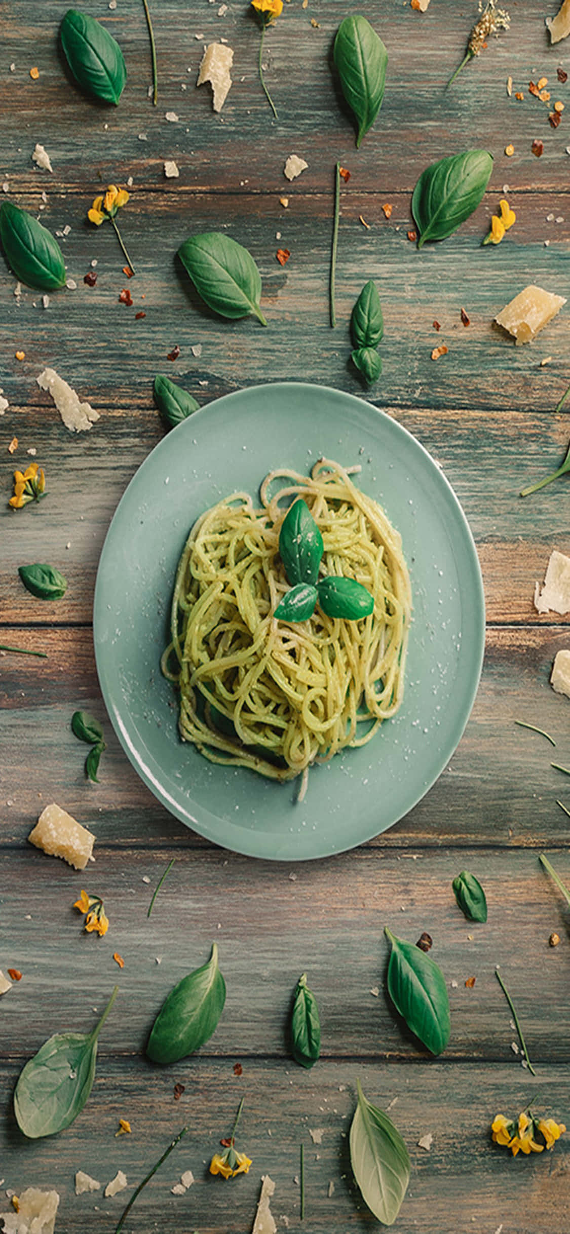 Plat Lê Van Pesto-gereg iPhone X Pasta Agtergrond Muurpapier