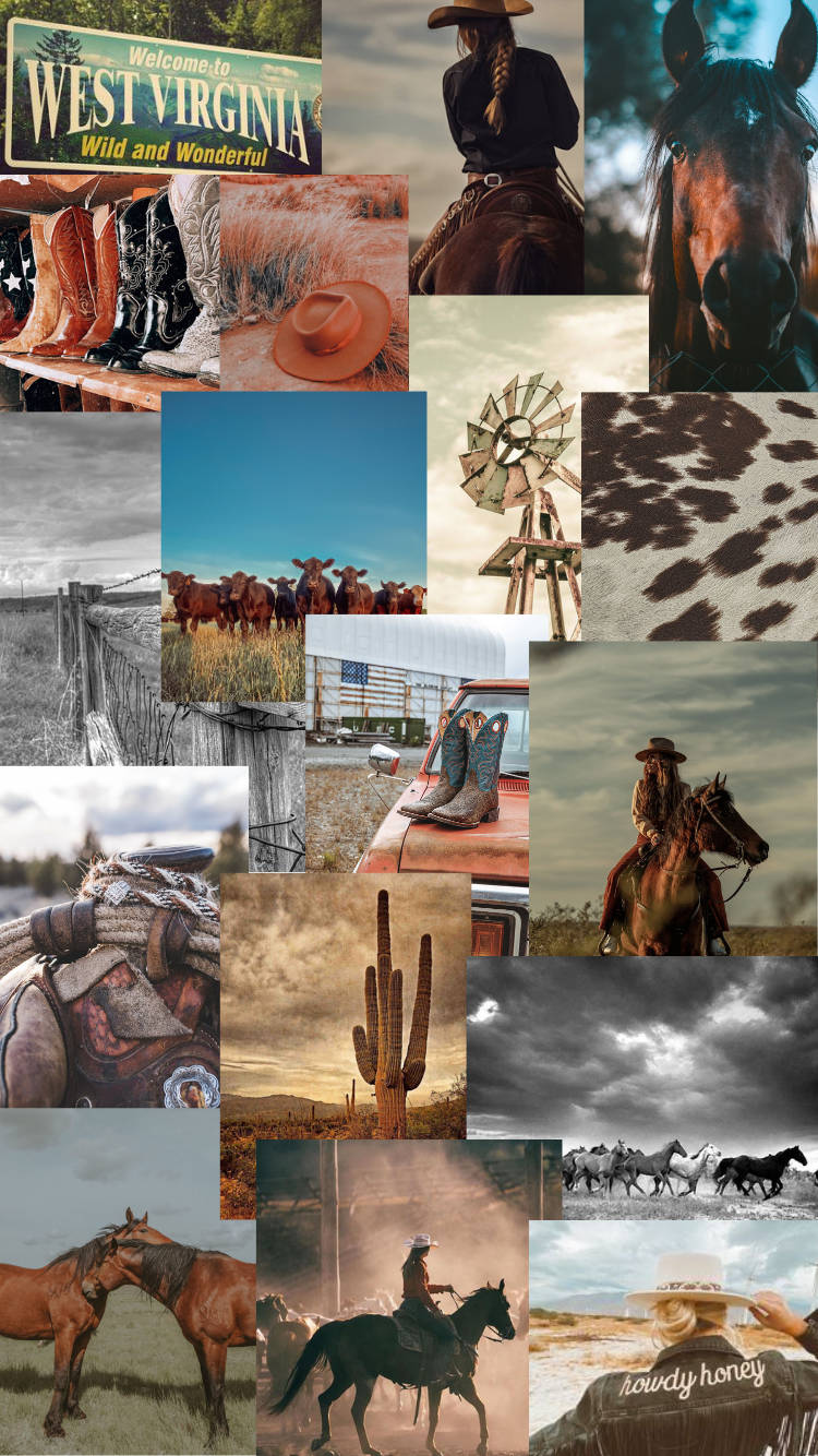 Plattelandse Westerse Collage Baie Dinge Muurpapier