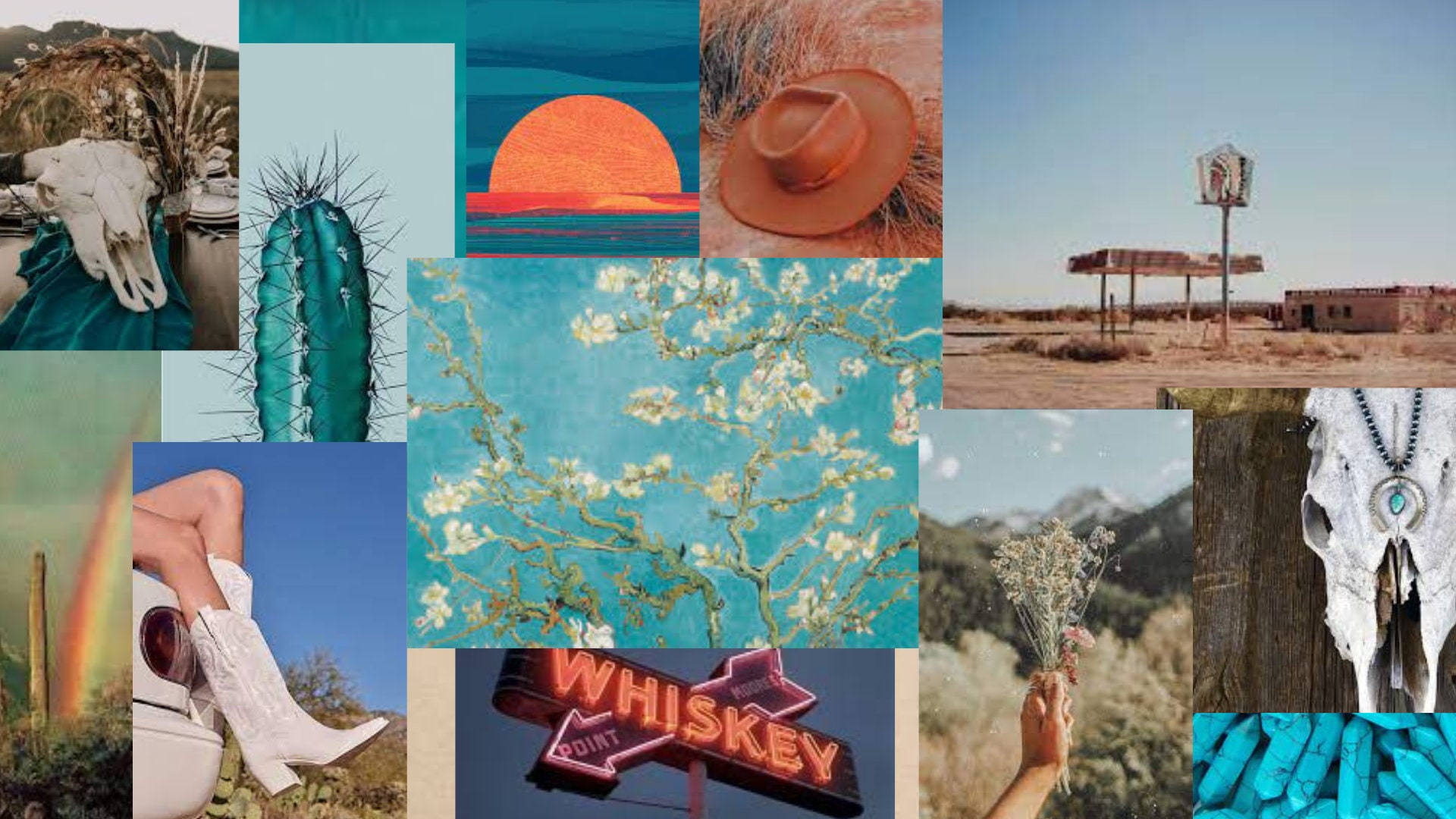 Plattelandse Westerse Collage Whiskey Muurpapier