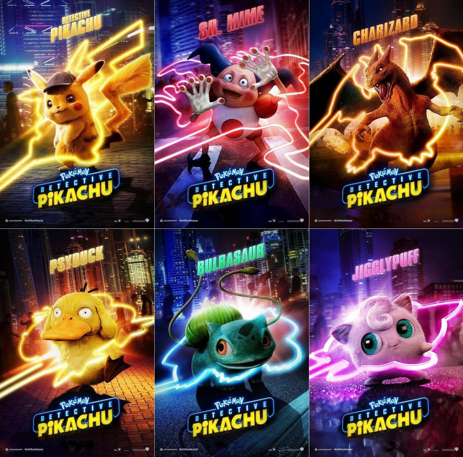 Pokemon Detective Pikachu Verskillende Pokemon Plakkate Muurpapier