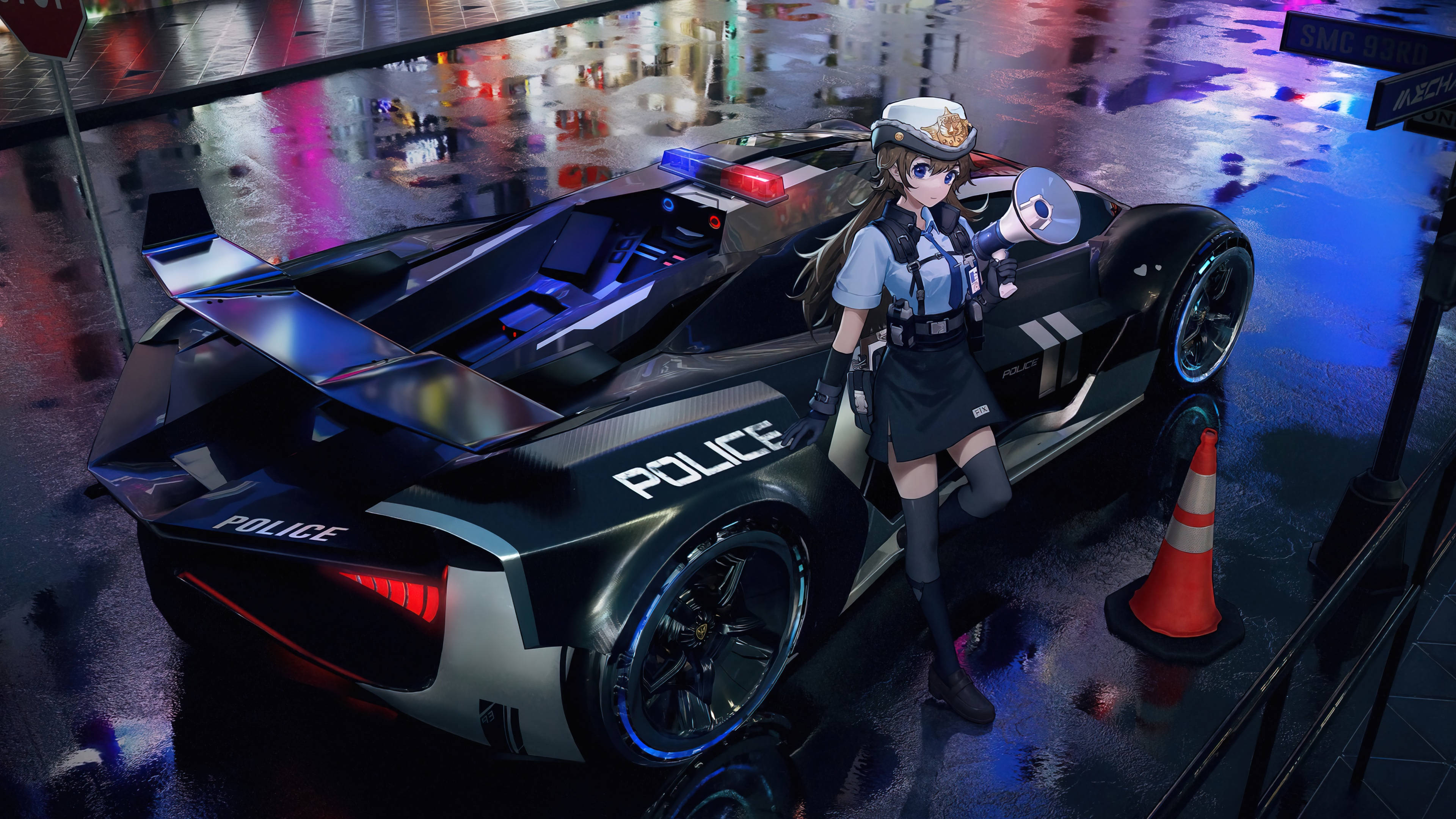 Polisie Anime Motor Muurpapier