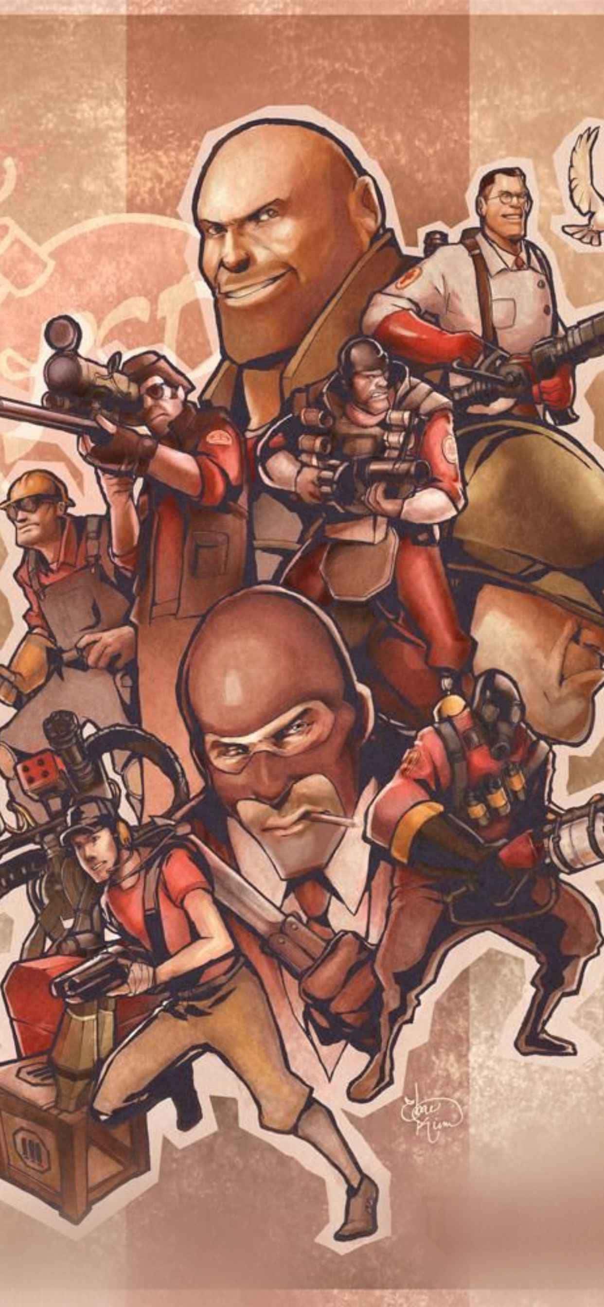 Pop Kuns Span Rooi iPhone Xs Max Team Fortress 2 Agtergrond Muurpapier