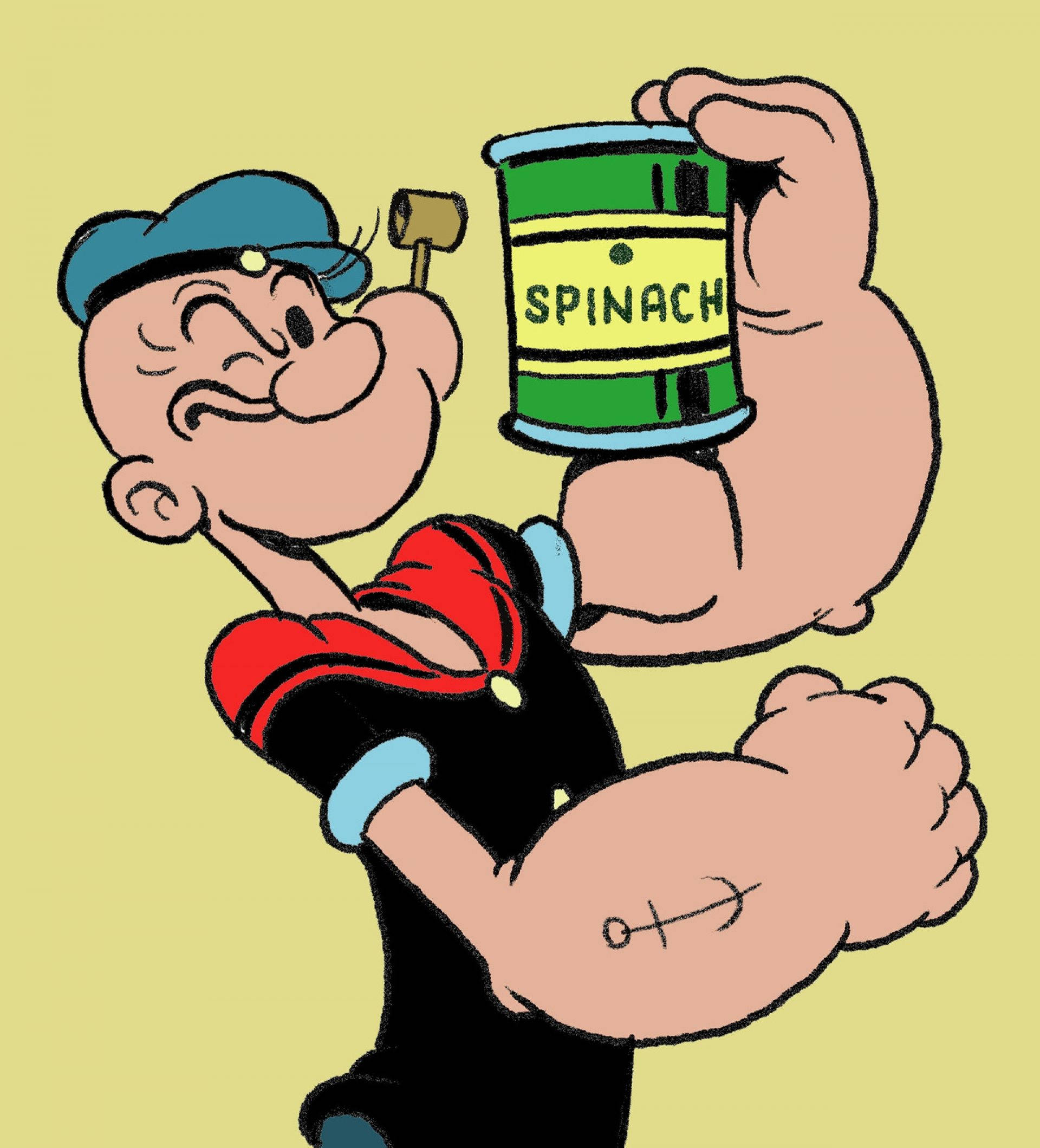 Popeye wat 'n Spinasiëblik dra Muurpapier