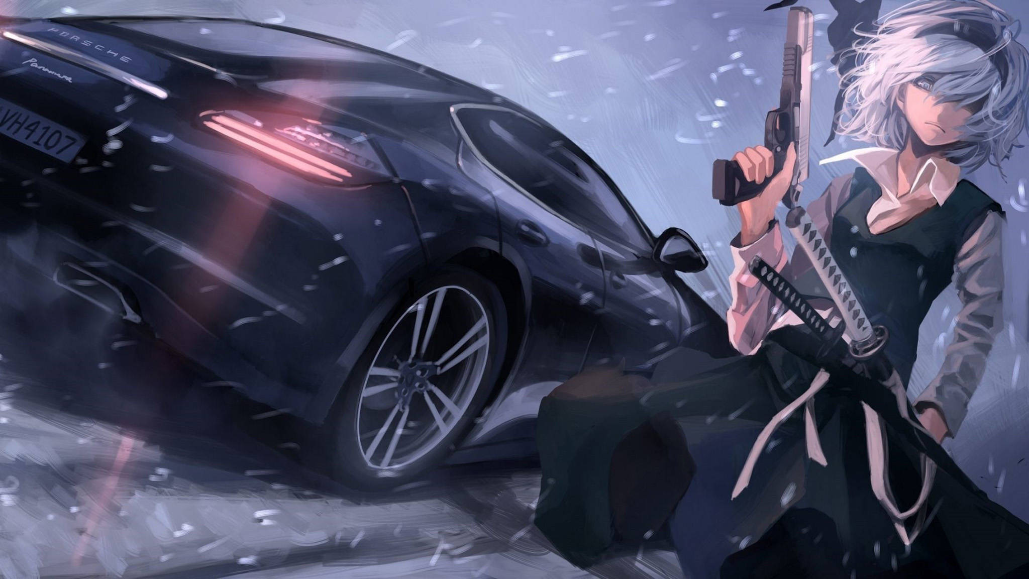 Porsche Panamera Anime-motor Muurpapier