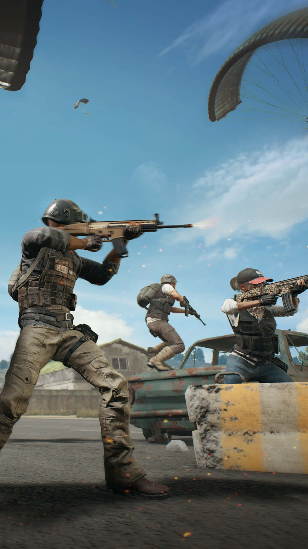 Portret Pixel 3 Playerunknown's Battlegrounds Karakters In Die Middel Van Die Speletjie Agtergrond Muurpapier