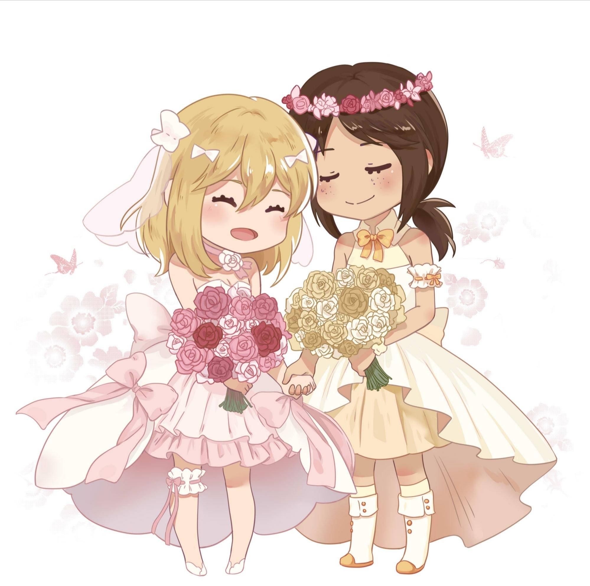 Pragtige Anime-Lesbiër-Bruilof Muurpapier