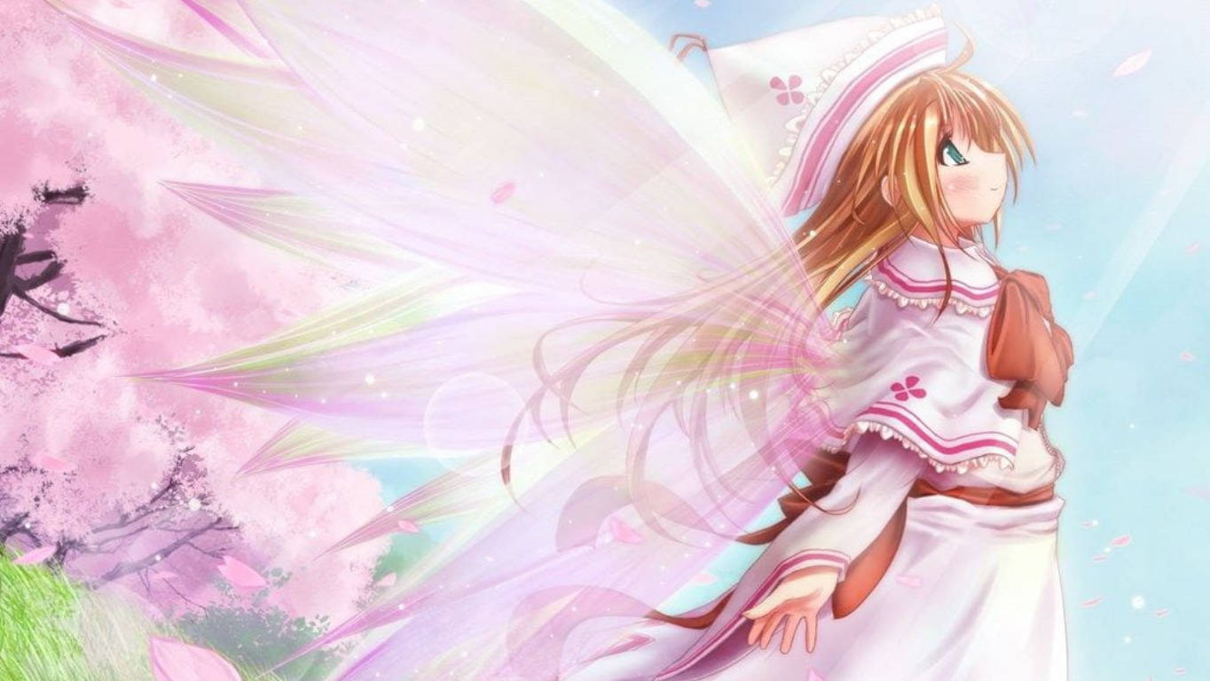 Pragtige Anime Pienk Feetjie Muurpapier