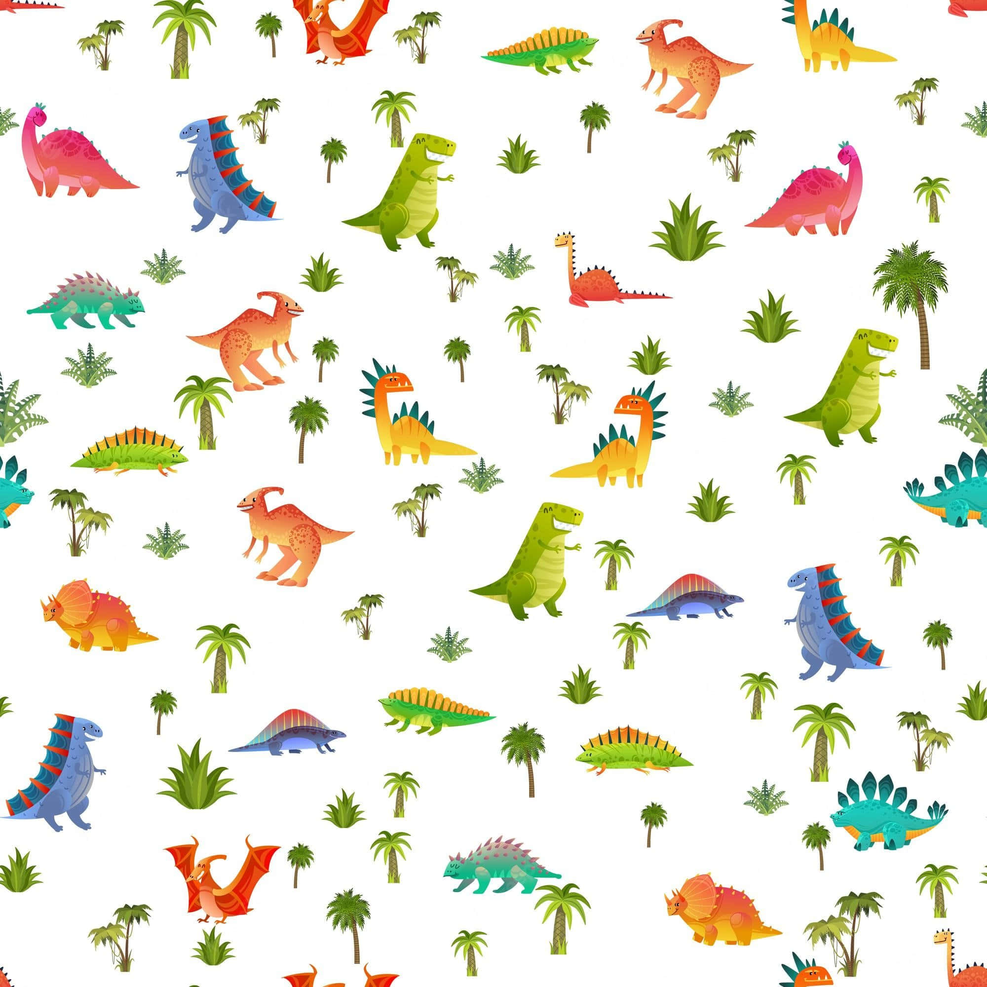 Pragtige Dinosourusillustrasies op 'n Kleurvolle Agtergrond Muurpapier