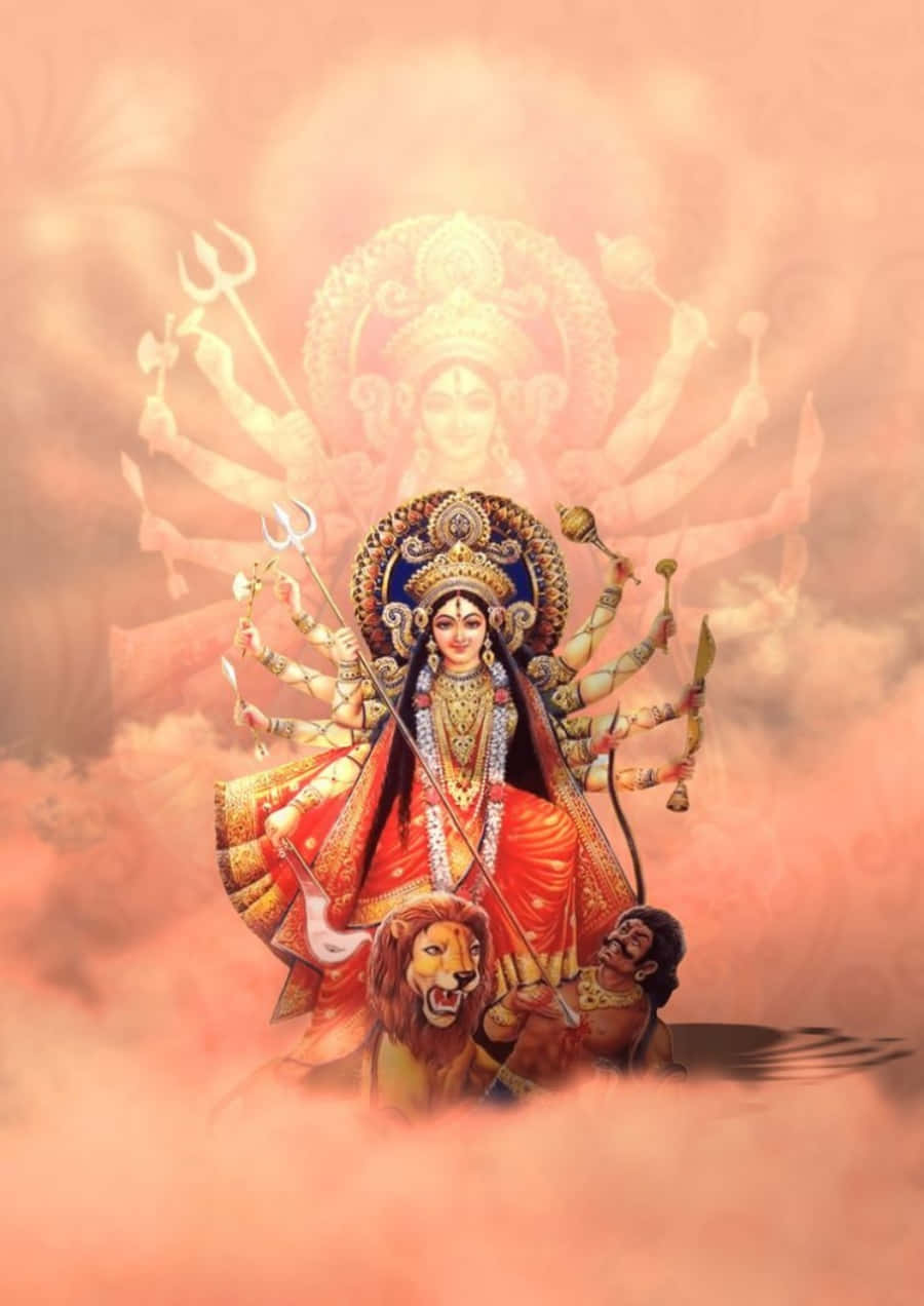 Pragtige foto van Durga Maa met wolkerige lug Muurpapier