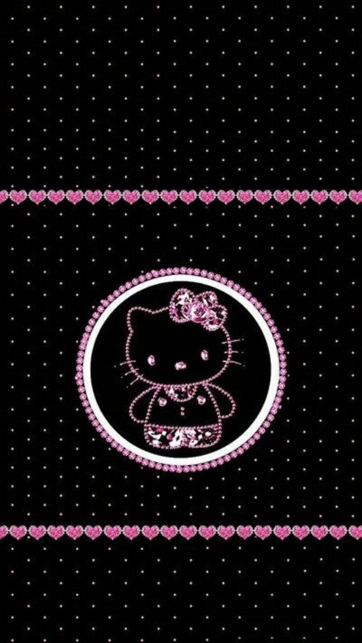 Pragtige Gestippelde Swart Hello Kitty Muurpapier