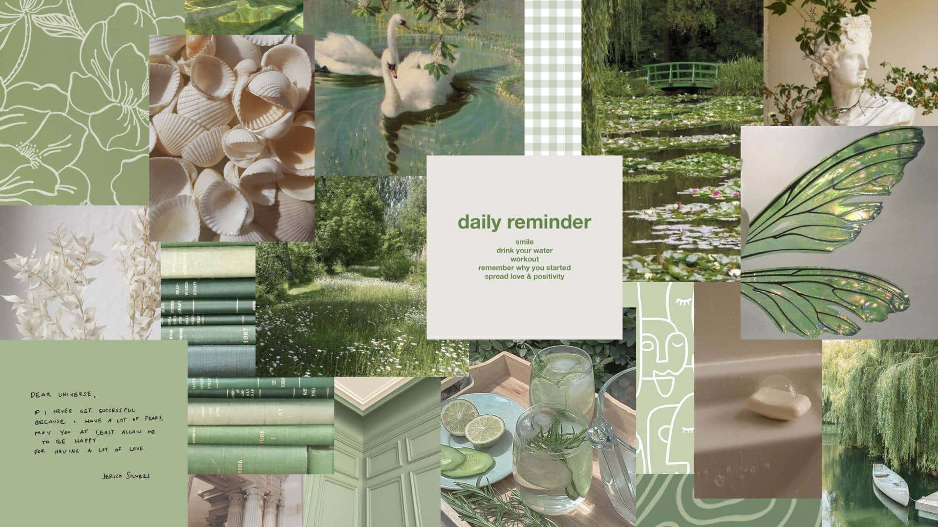 Pragtige Groen Salie Estetiese Collage Muurpapier