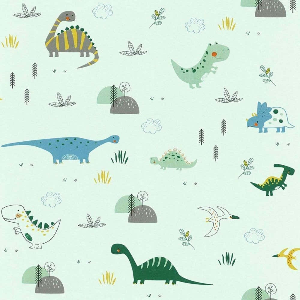Pragtige Kleurvolle Dinosourus wat in die Natuur Ronddwaal Muurpapier