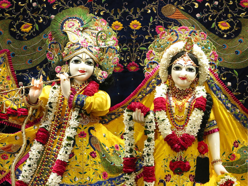 Pragtige Krishna en Radha God Figurines Muurpapier