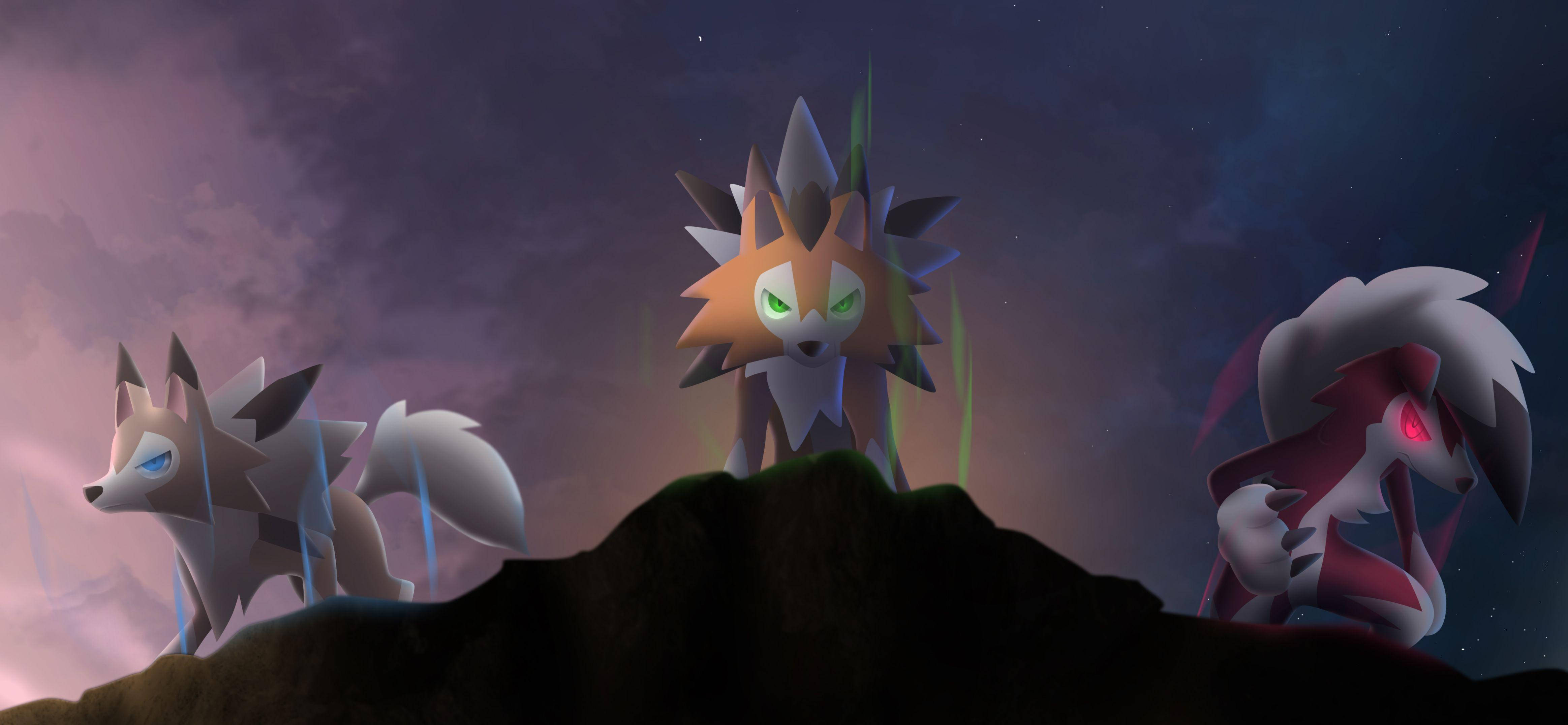 Pragtige Lycanroc Vorms Illustrasie Muurpapier