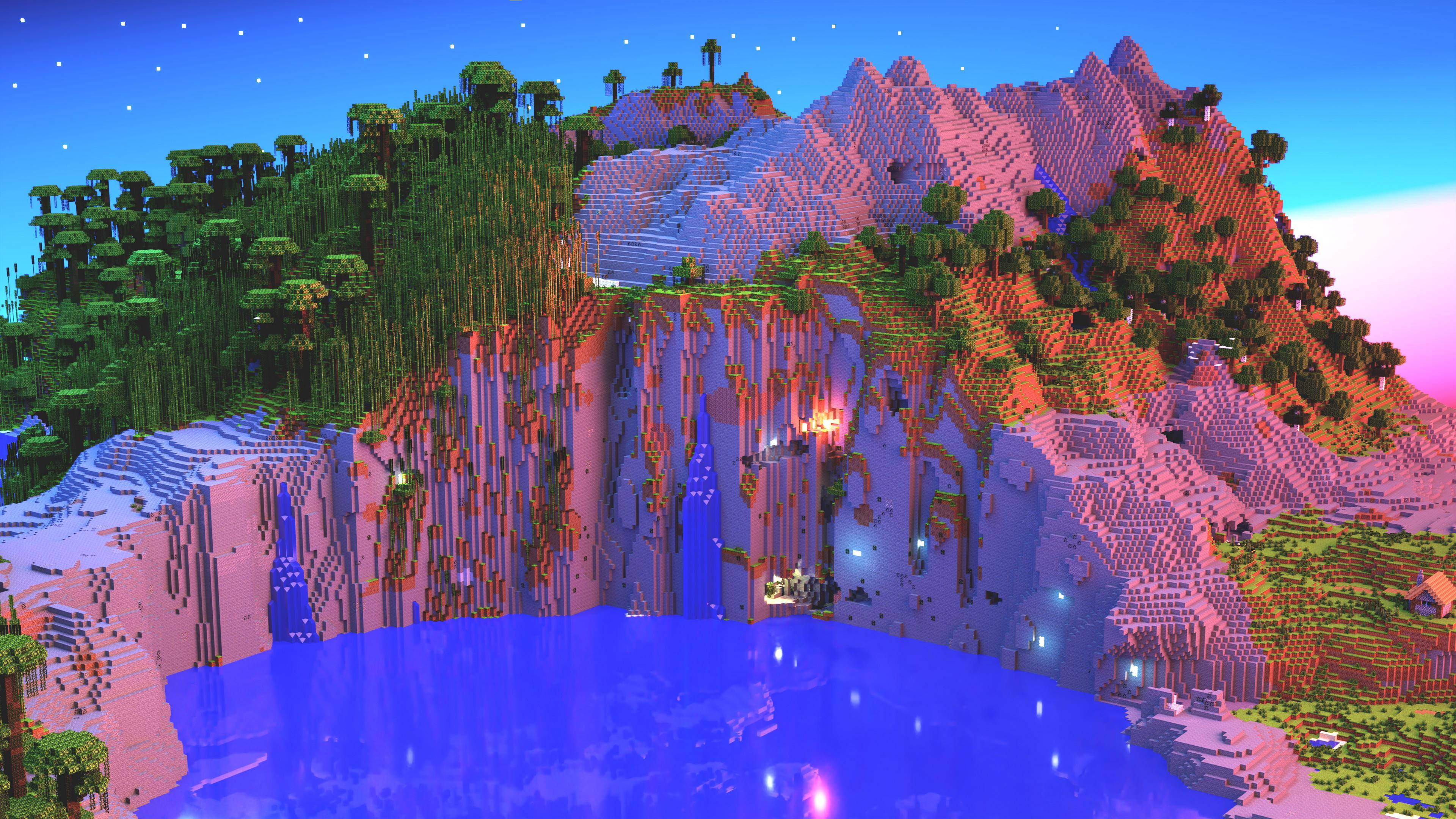 Pragtige Minecraft Pienk Berg Muurpapier