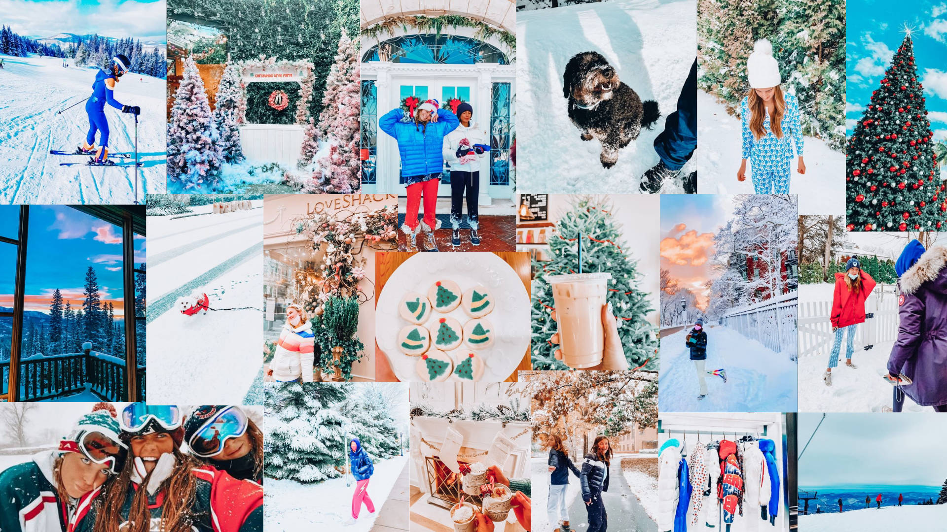 Preppy Blou Kersfees Collage Muurpapier