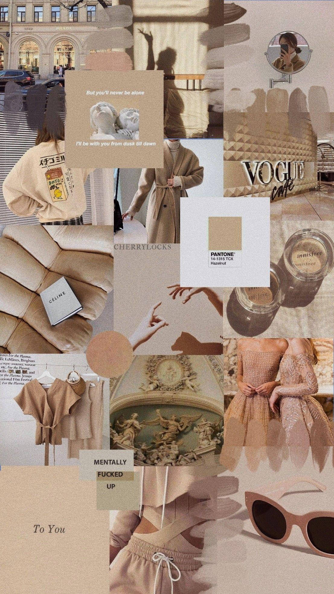Preppy Estetiese Beige Collage Muurpapier