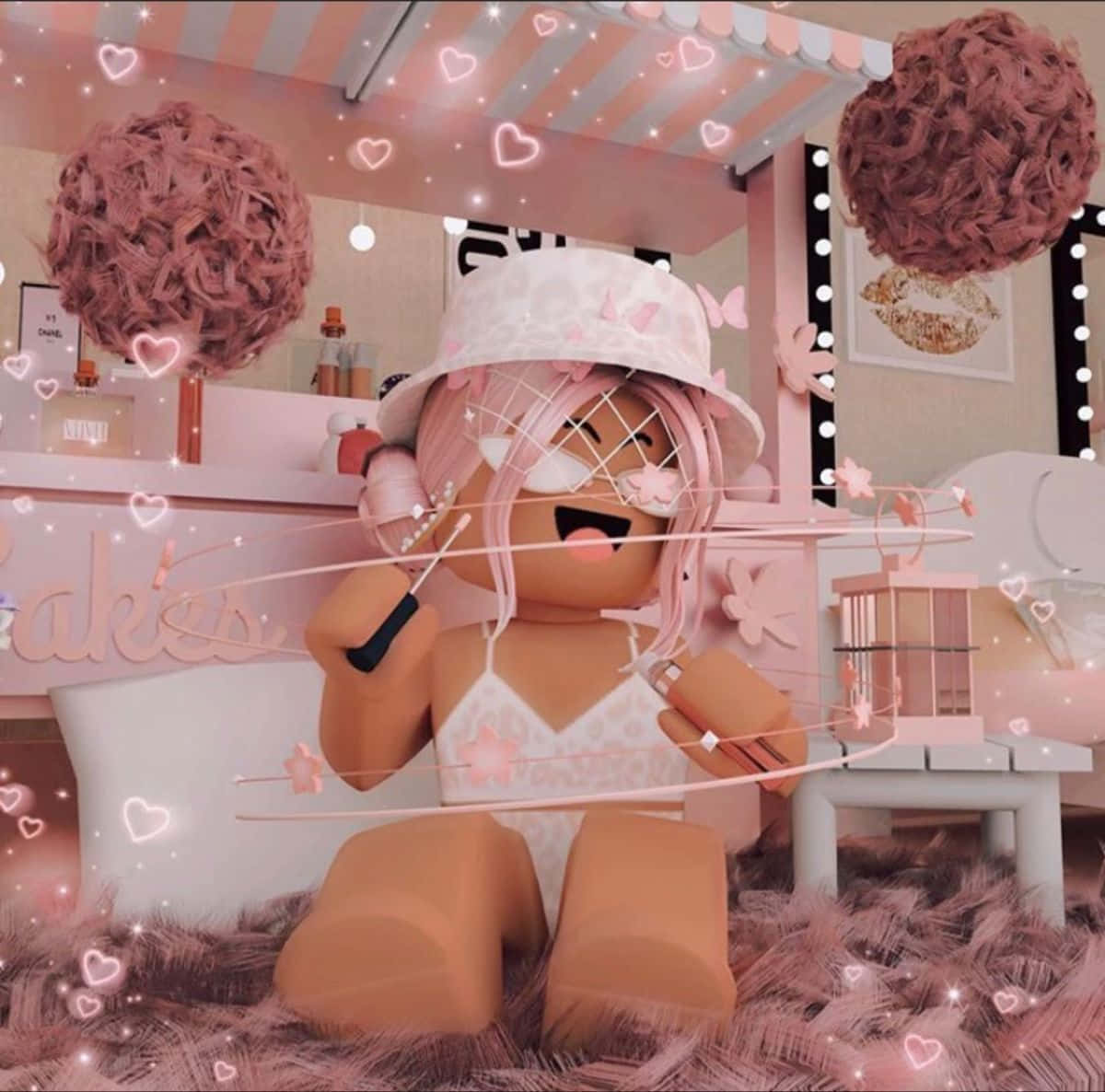 Preppy Meisie Roblox Pienk Kamer Prent Muurpapier