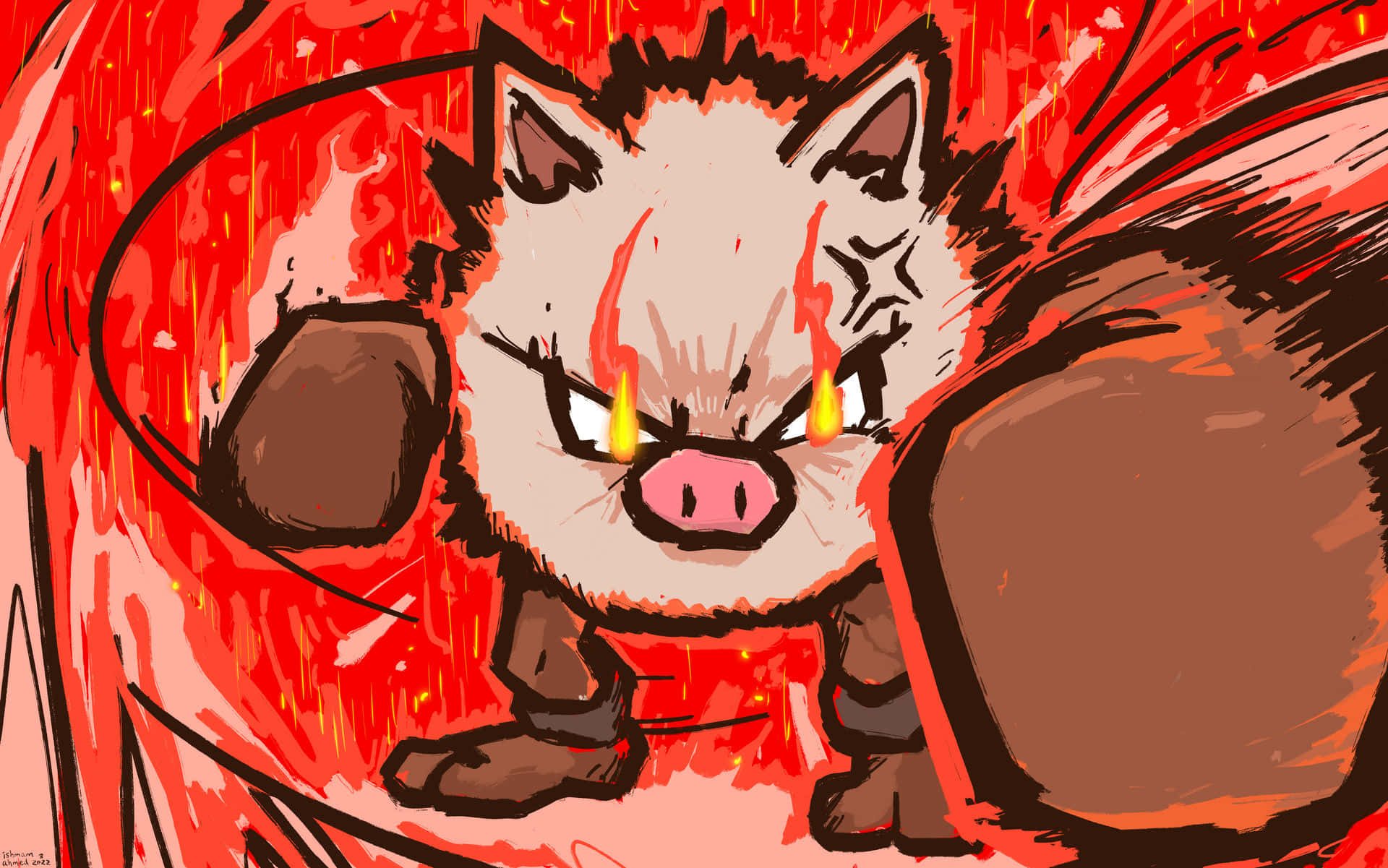 Primeape Pokémon met Vurige Oë Muurpapier
