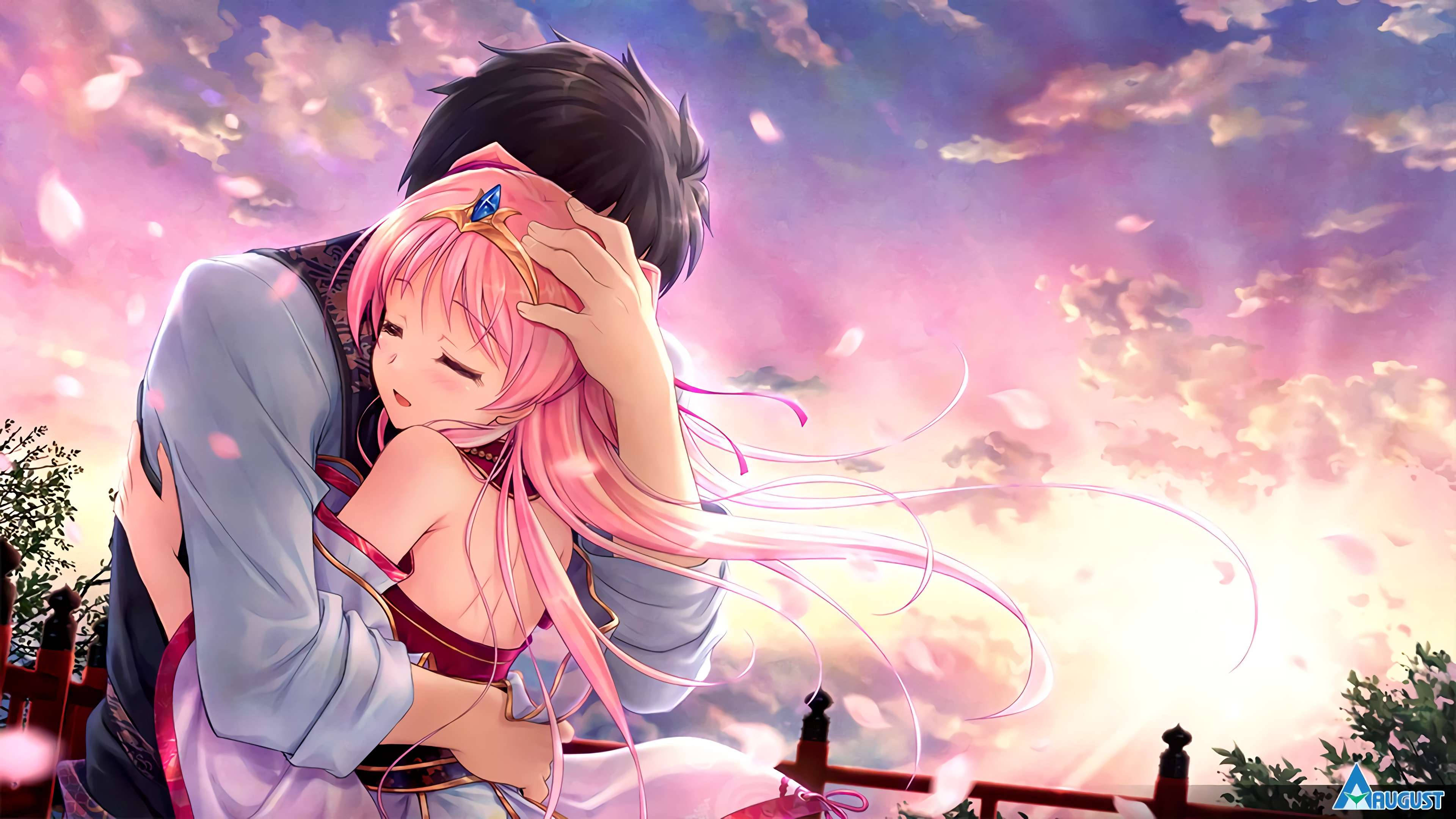 Prins en Prinses Anime Omhelsing Muurpapier