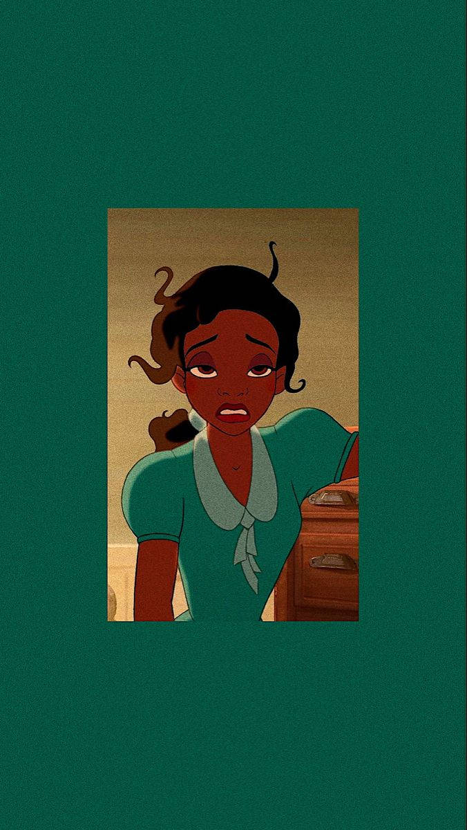 Prinses Tiana Groen Estetiese Spotprent Disney Muurpapier