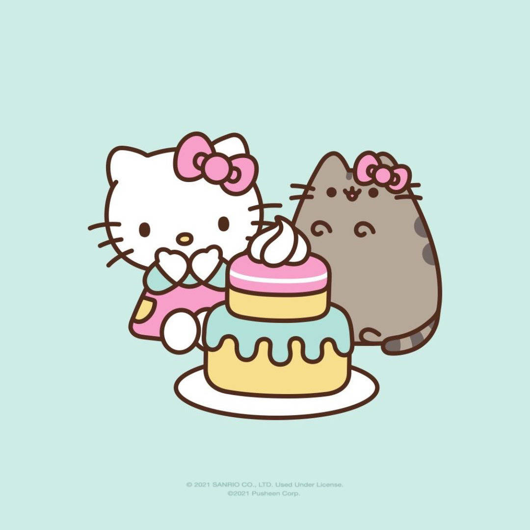 Pusheen en Hello Kitty PFP Muurpapier