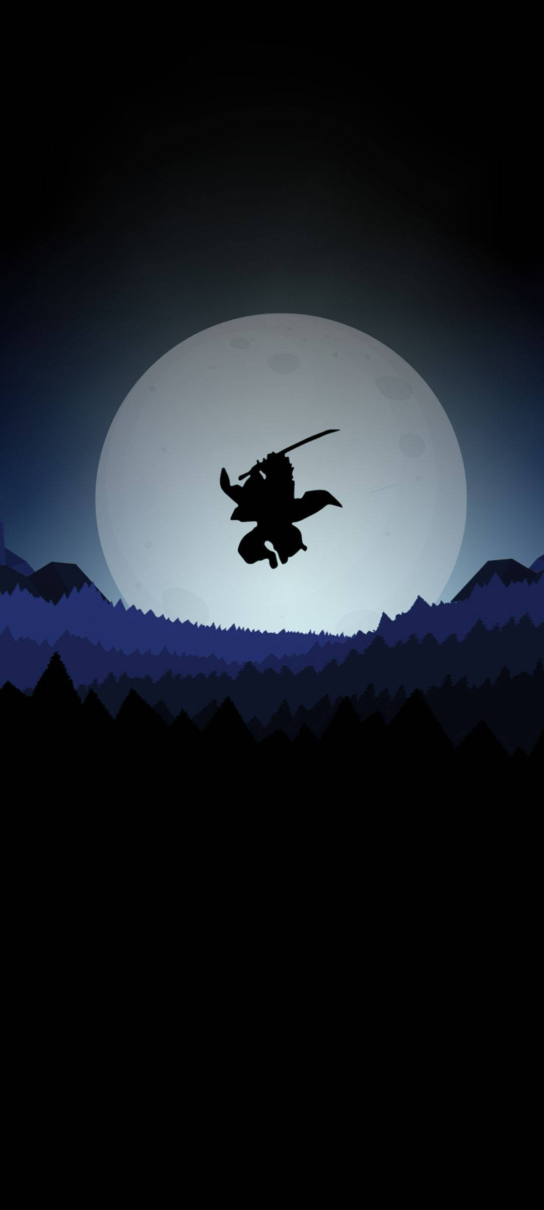 Raaiselagtige Ninja onder die Maanlig - Koel Anime Foonagtergrond Muurpapier