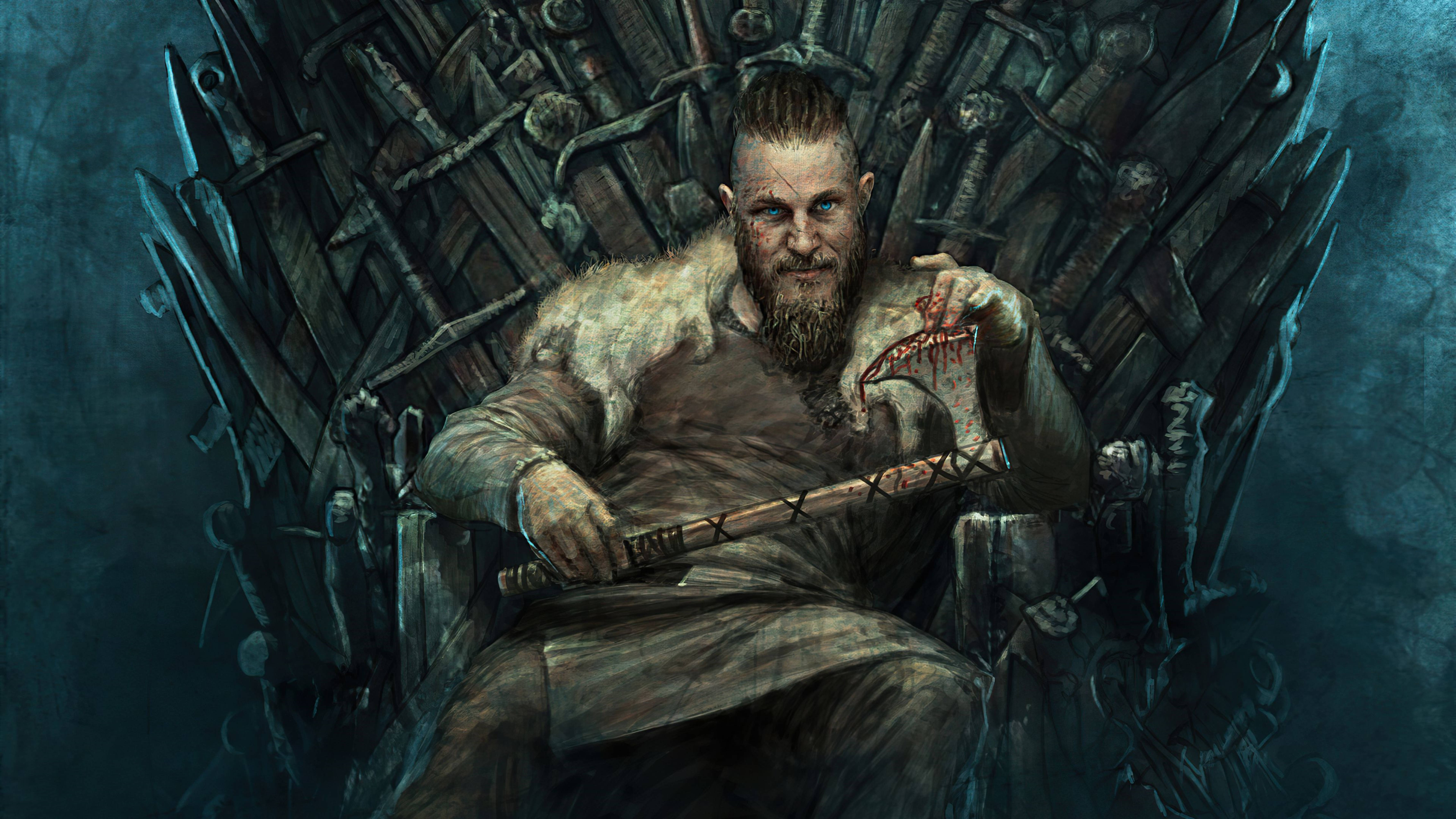 Ragnar Lothbrok 4K op Ystertroon Muurpapier