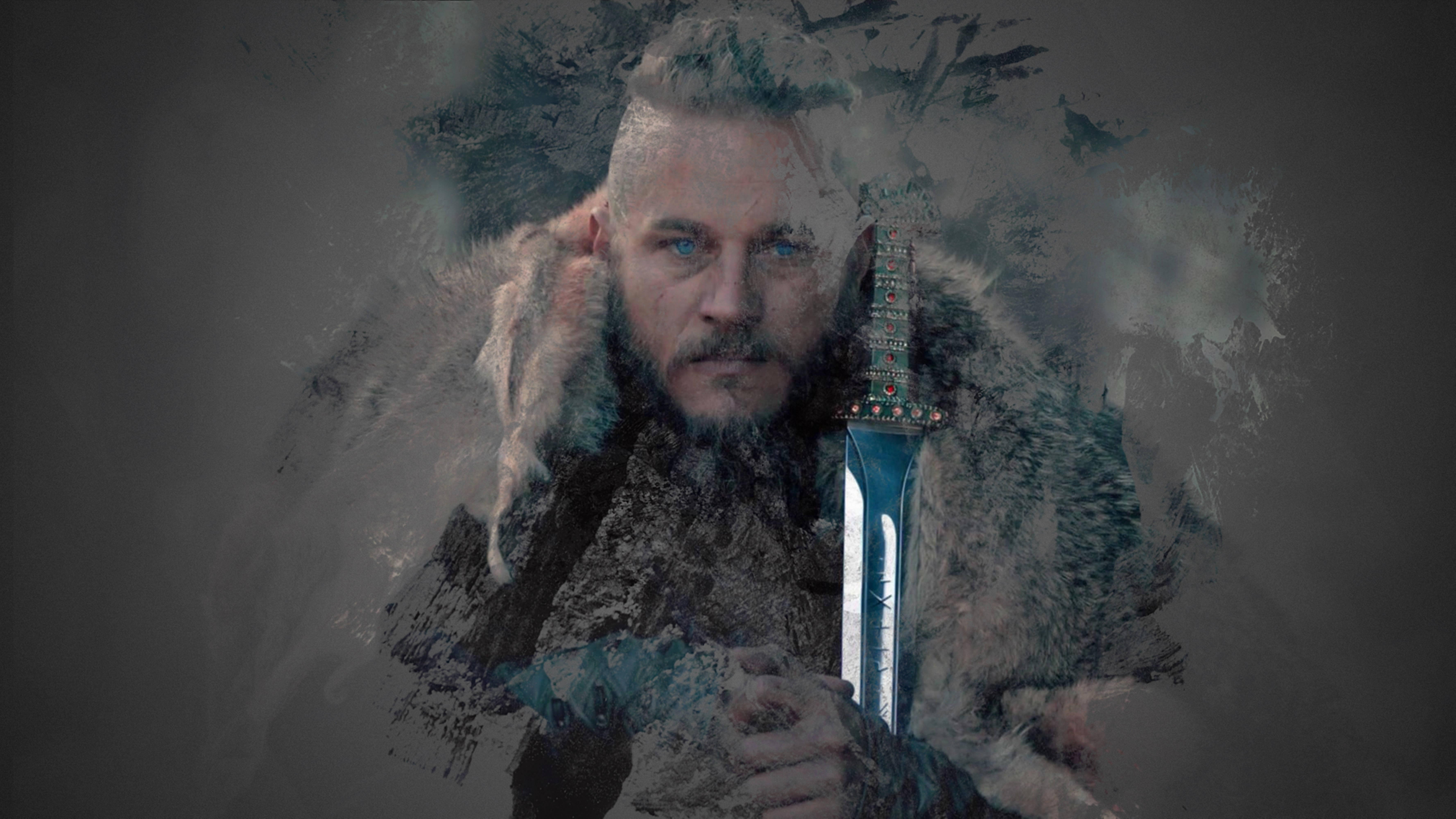 Ragnar Lothbrok 4K Vikings Bruin Estetika Muurpapier